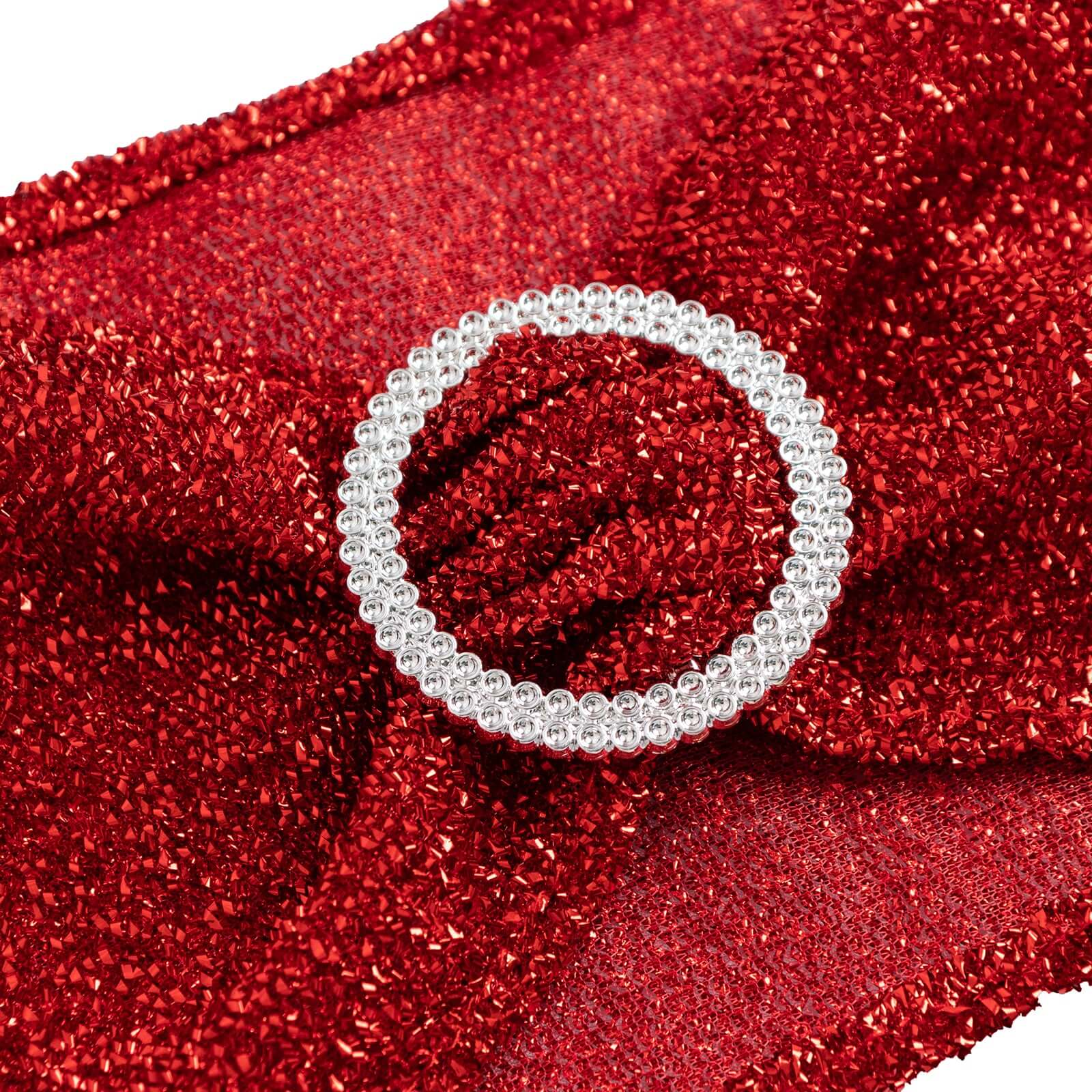 5 Pack Chair Sashes Shimmer Tinsel Spandex 5"x12" with Silver Rhinestone Buckles Red - Stylish Chair Bands