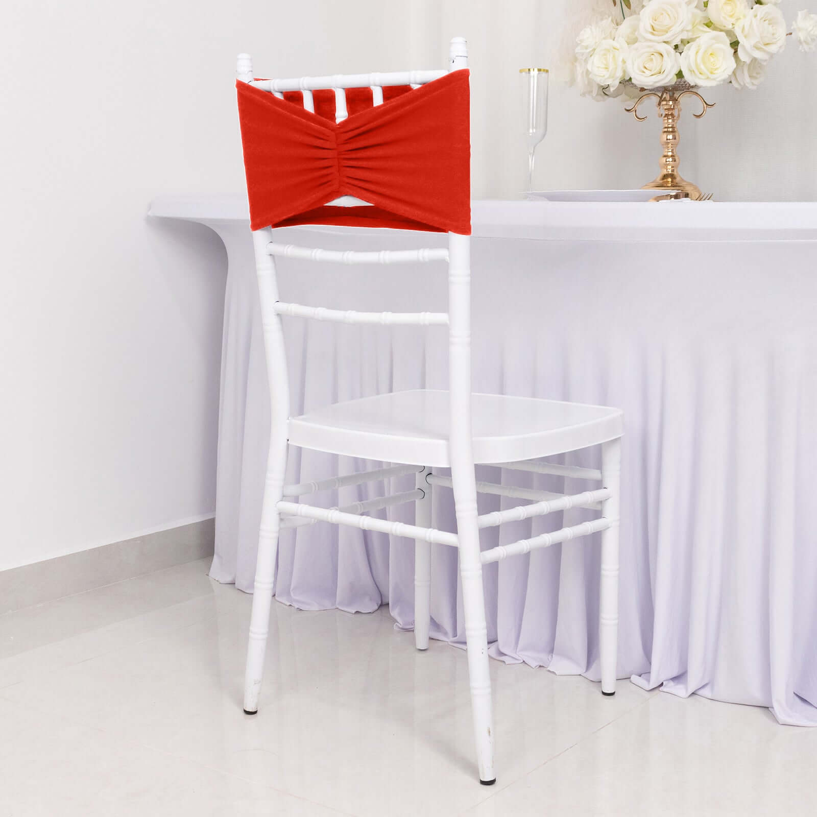 5 Pack Spandex Chair Sashes Red Ruffled Style - Wide Easy to Use Stretch Chair Bands 8"x13"