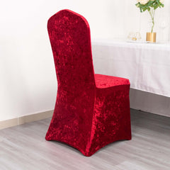 Crushed Velvet Spandex Banquet Chair Cover Fitted Slipcover Red - Stretch 190GSM Slipcover with Foot Pockets