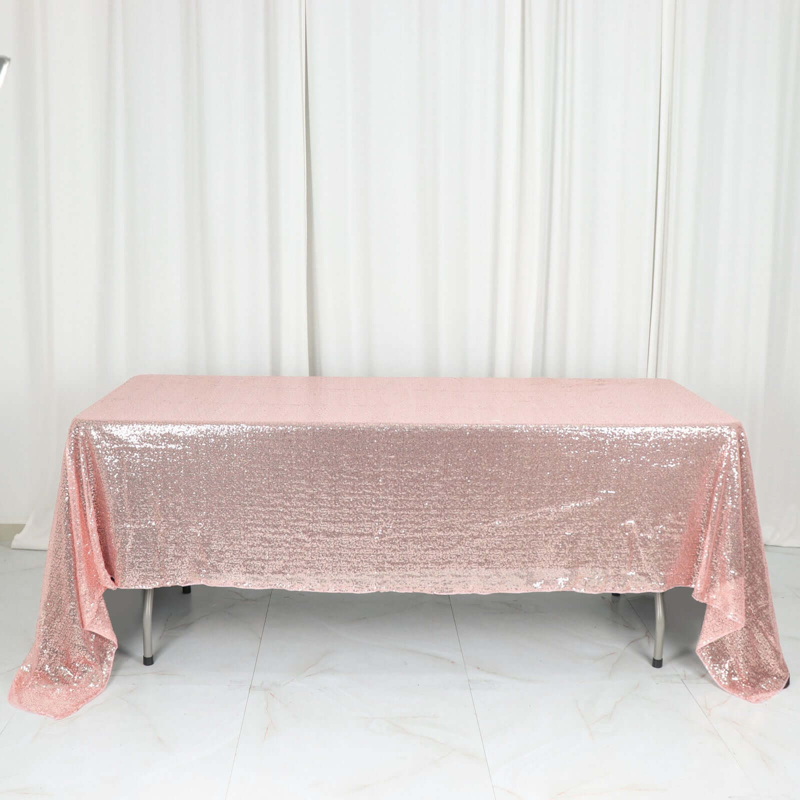 Sequin 60"x126" Rectangle Tablecloth Rose Gold - Glittering Finish Table Cover