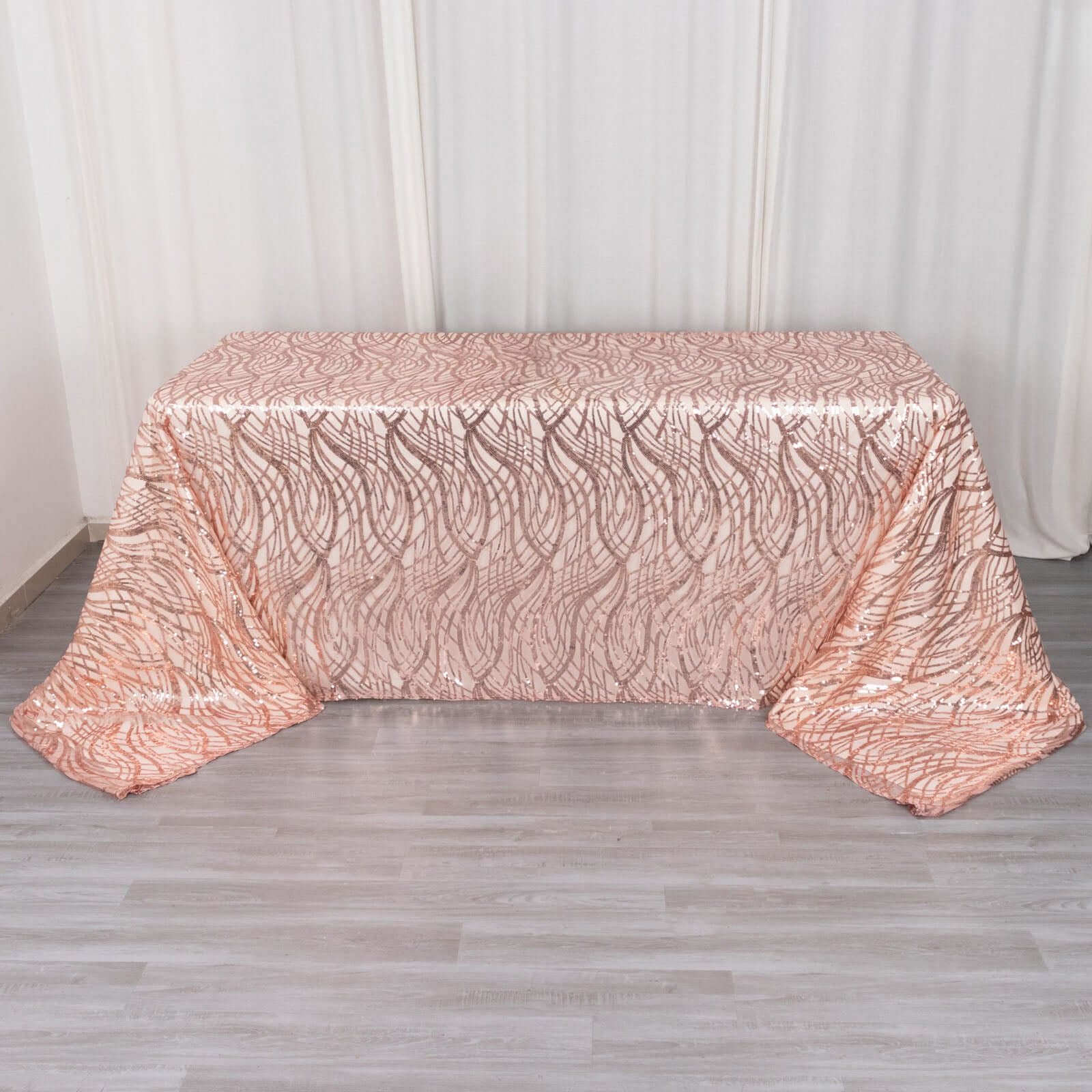 Mesh 90"x156" Rectangle Tablecloth Rose Gold - Wave Sequin Embroidered Table Cover