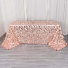 Mesh 90"x156" Rectangle Tablecloth Rose Gold - Wave Sequin Embroidered Table Cover