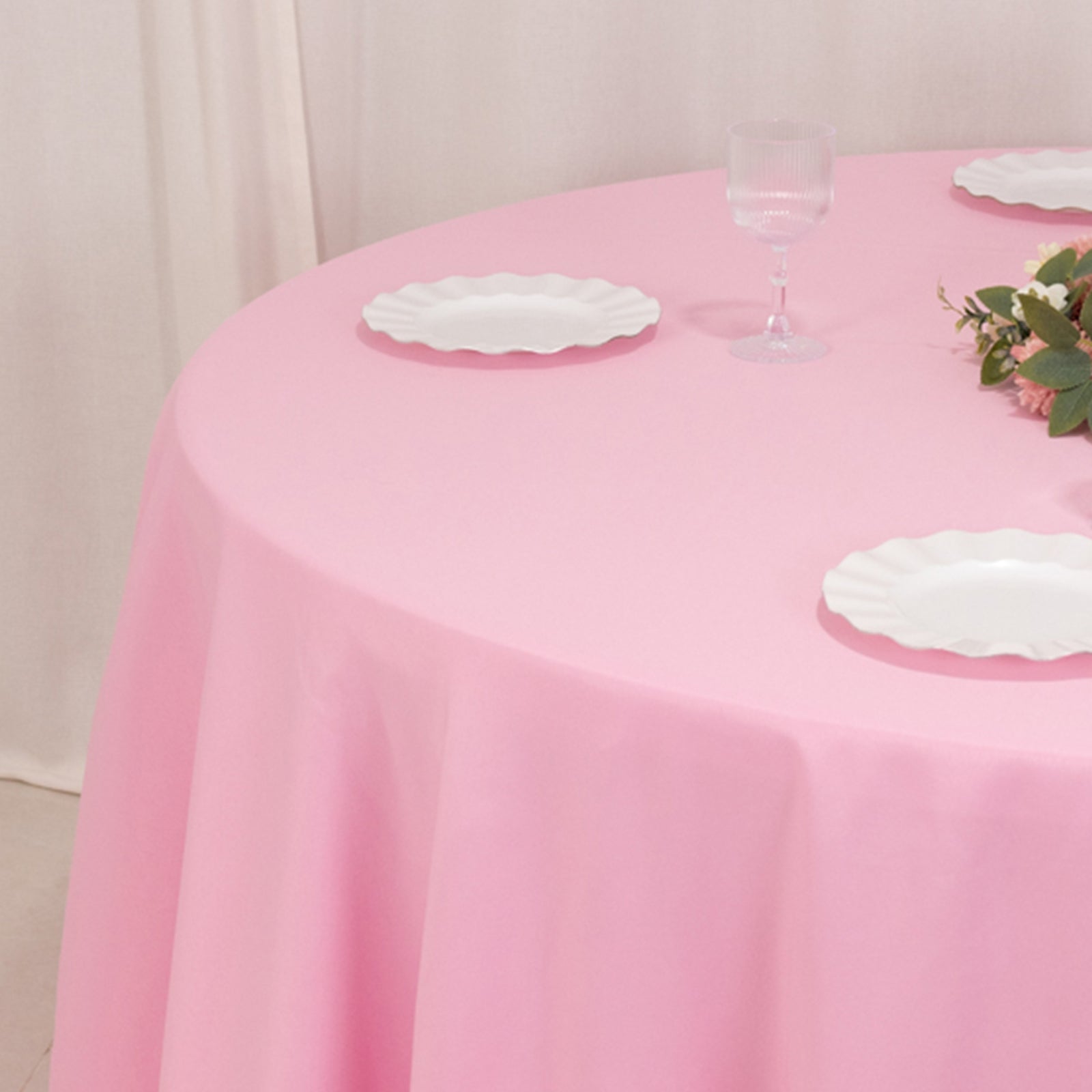 Premium Polyester 120" Round Tablecloth Pink - Seamless 220GSM Wrinkle-Resistant Table Cover