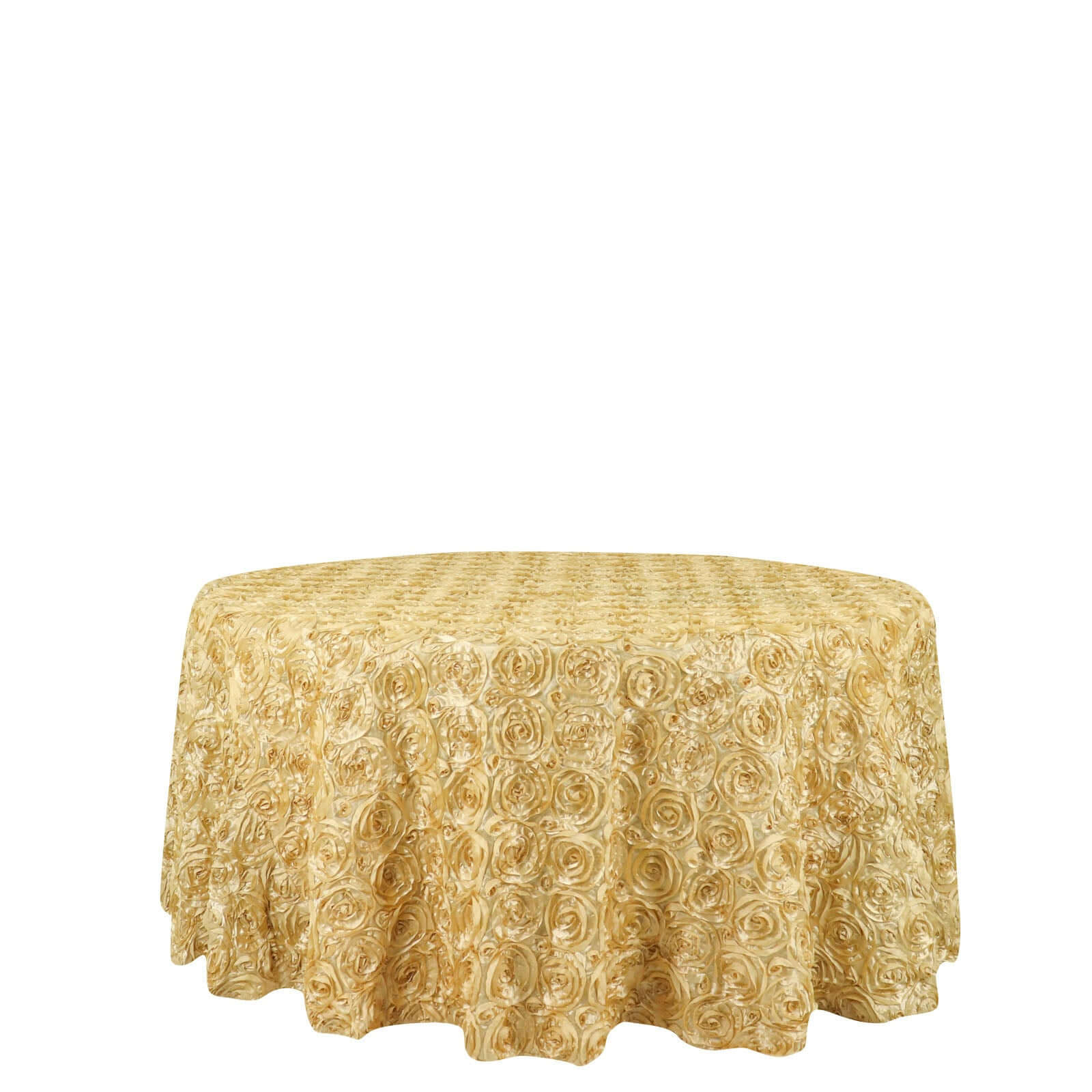 Satin 120" Round Tablecloth Champagne - Grandiose 3D Rosette with Seamless Finish Table Cover