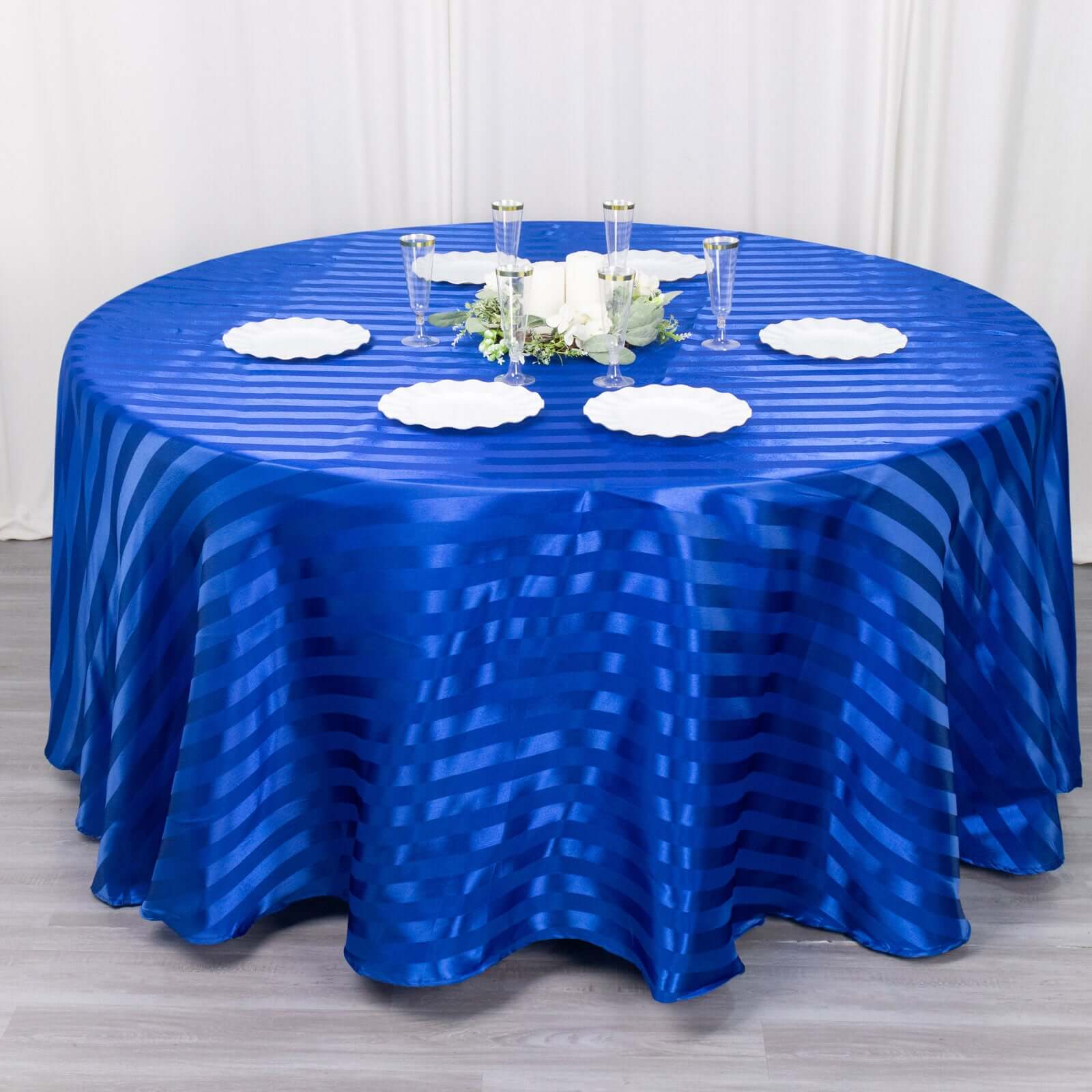 Satin Striped 120" Round Tablecloth Royal Blue - Silky Smooth Seamless Table Cover