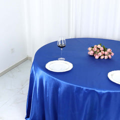 Satin 132" Round Tablecloth Royal Blue - Stylish Seamless Table Cover