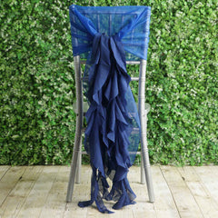1 Set Chiffon Hoods Chair Sashes with Willow Ruffles Design Royal Blue - Stylish Chair Bow Decor