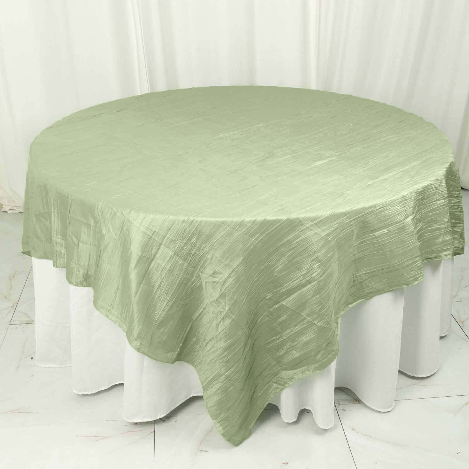 Taffeta 90"x90" Table Overlay Square Tablecloth Sage Green - Accordion Crinkle Table Cover