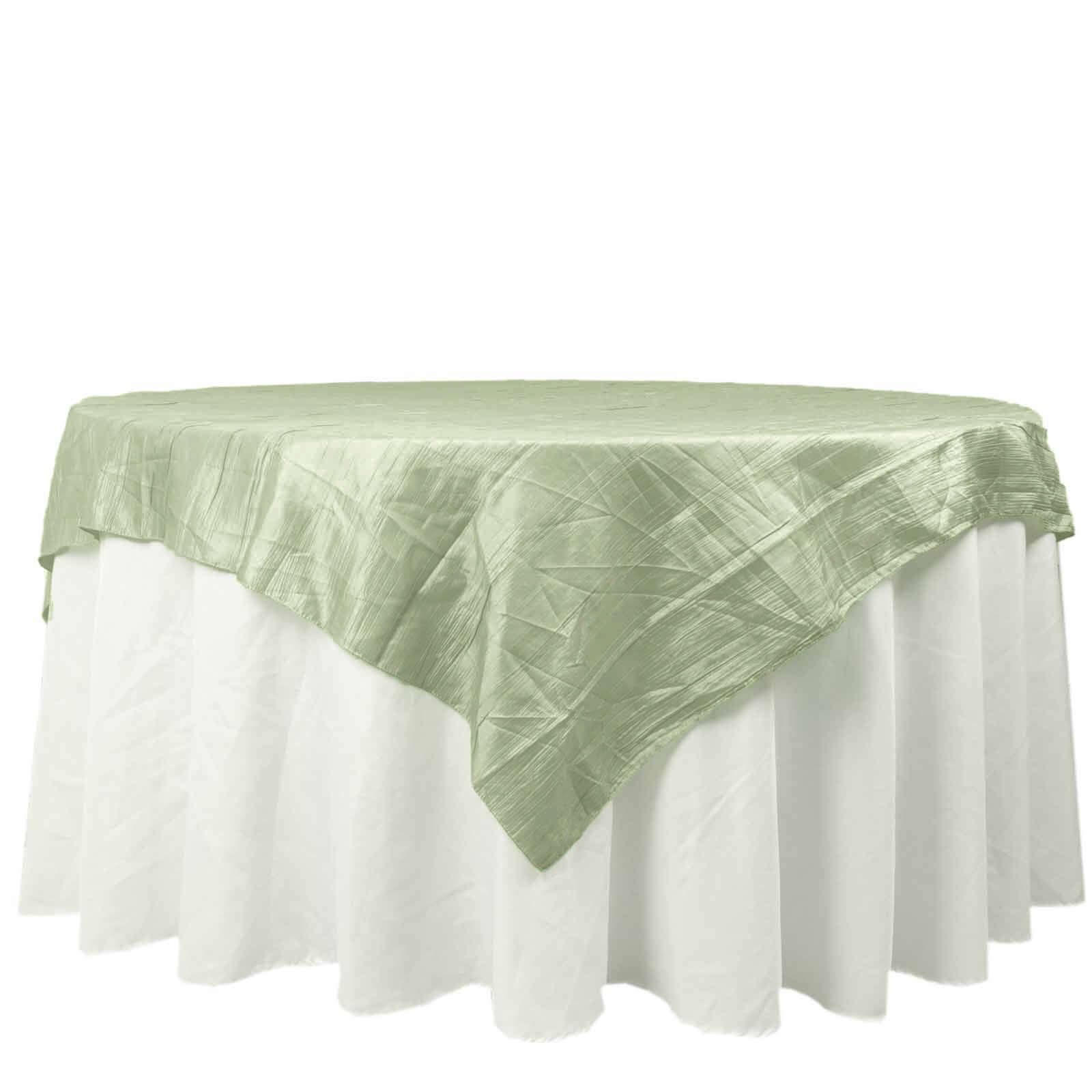 Taffeta 72"x72" Table Overlay Square Tablecloth Sage Green - Accordion Crinkle Table Cover