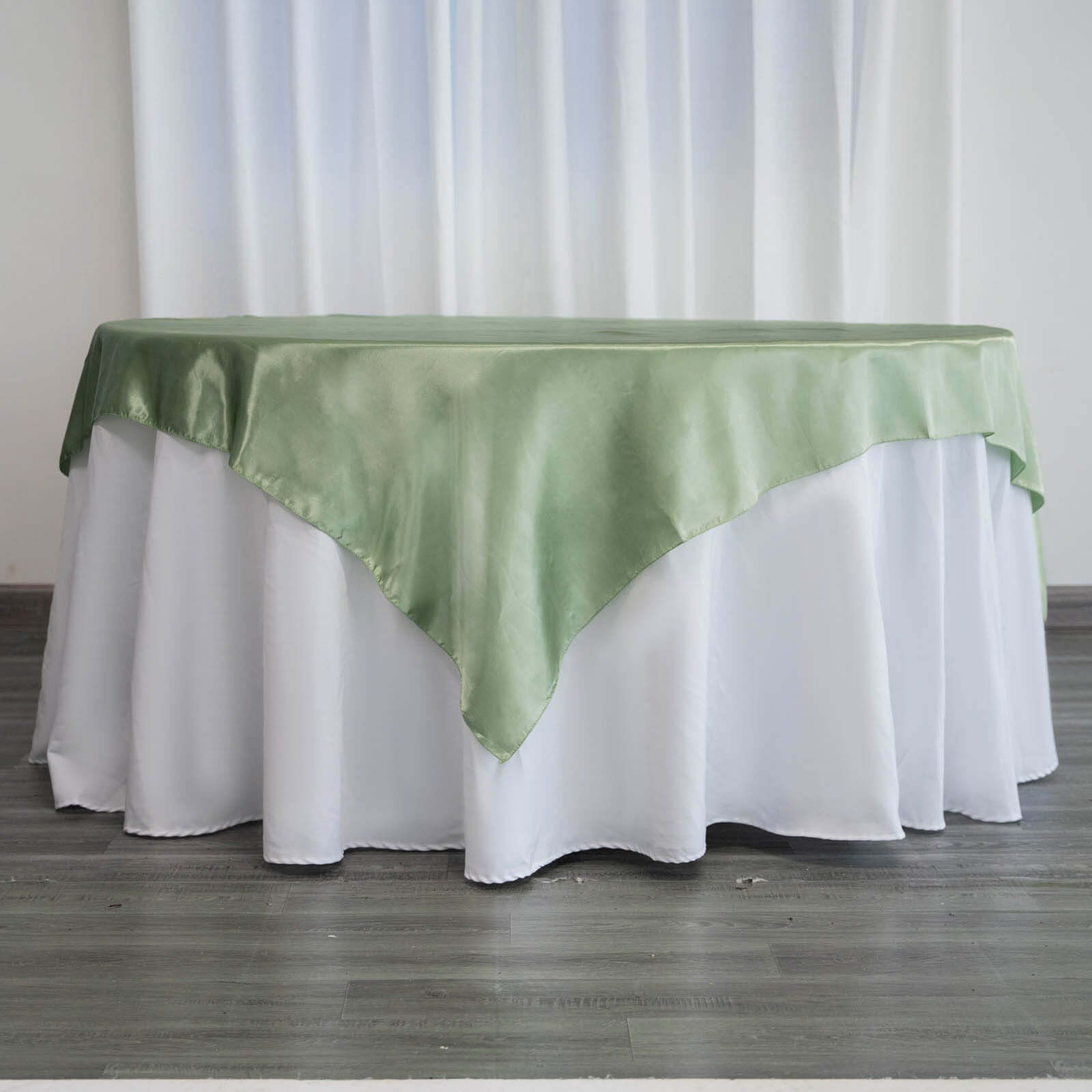 Satin 72"x72" Table Overlay Square Tablecloth Sage Green - Smooth Finish Table Cover