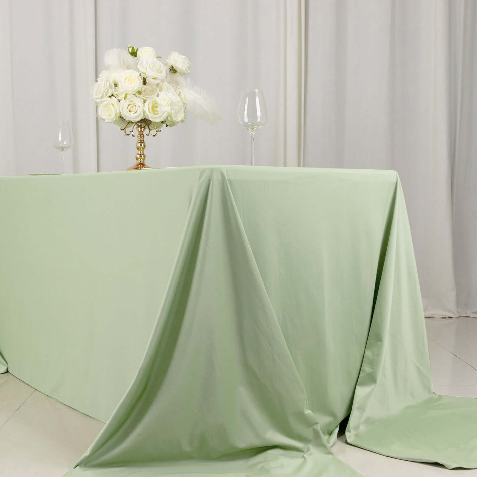 Scuba Rectangular 90"x156" Tablecloth Sage Green - Wrinkle Free, Stain Resistant & Seamless Table Cover