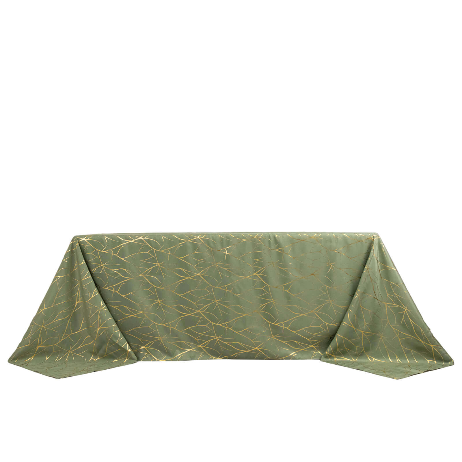 Polyester 90"x132" Rectangle Tablecloth Dusty Sage Green with Gold Foil Tree Branch Pattern - Wrinkle-Resistant Seamless Table Cover