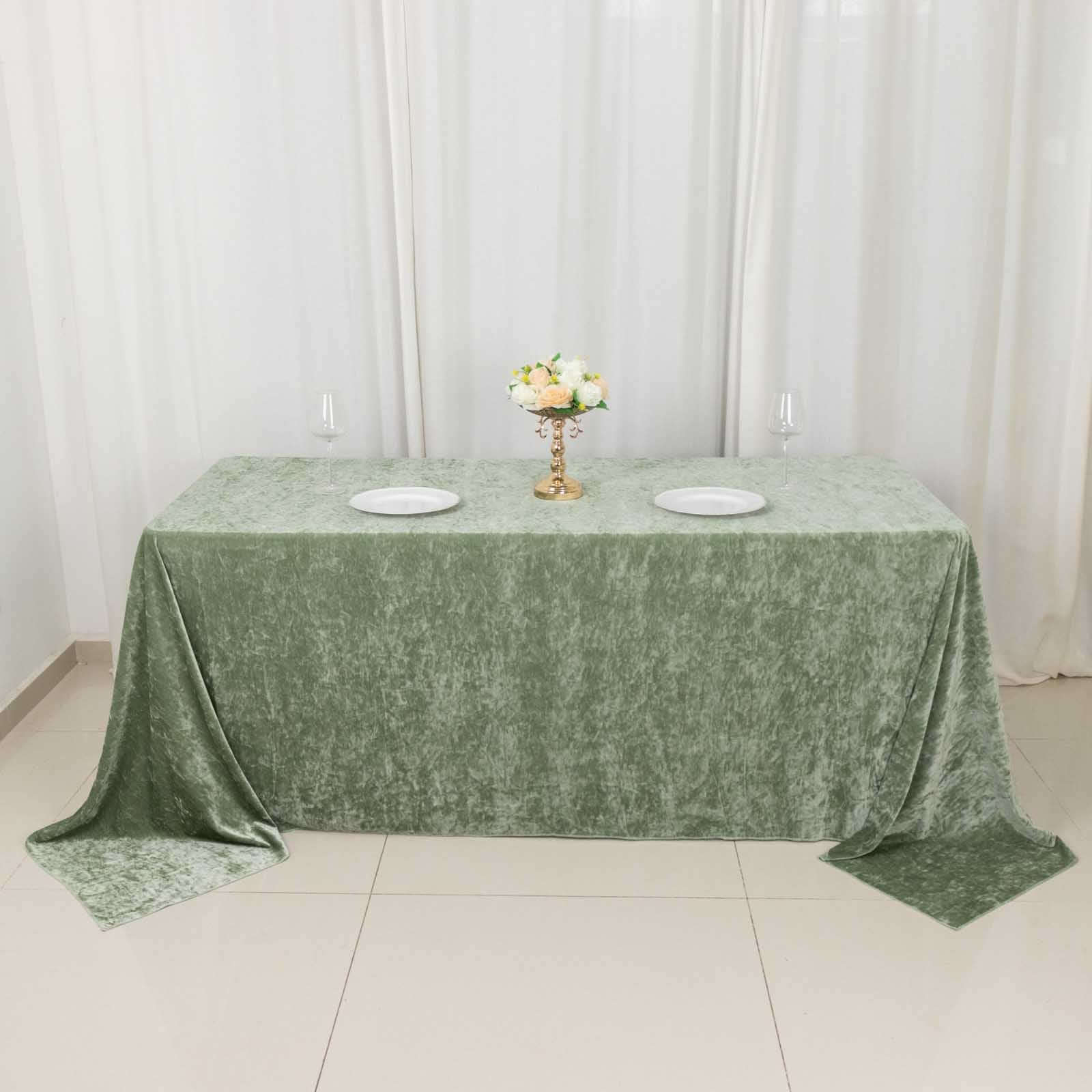 Premium Crushed Velvet 90"x132" Rectangle Tablecloth Sage Green - Reusable Soft & Seamless Table Cover