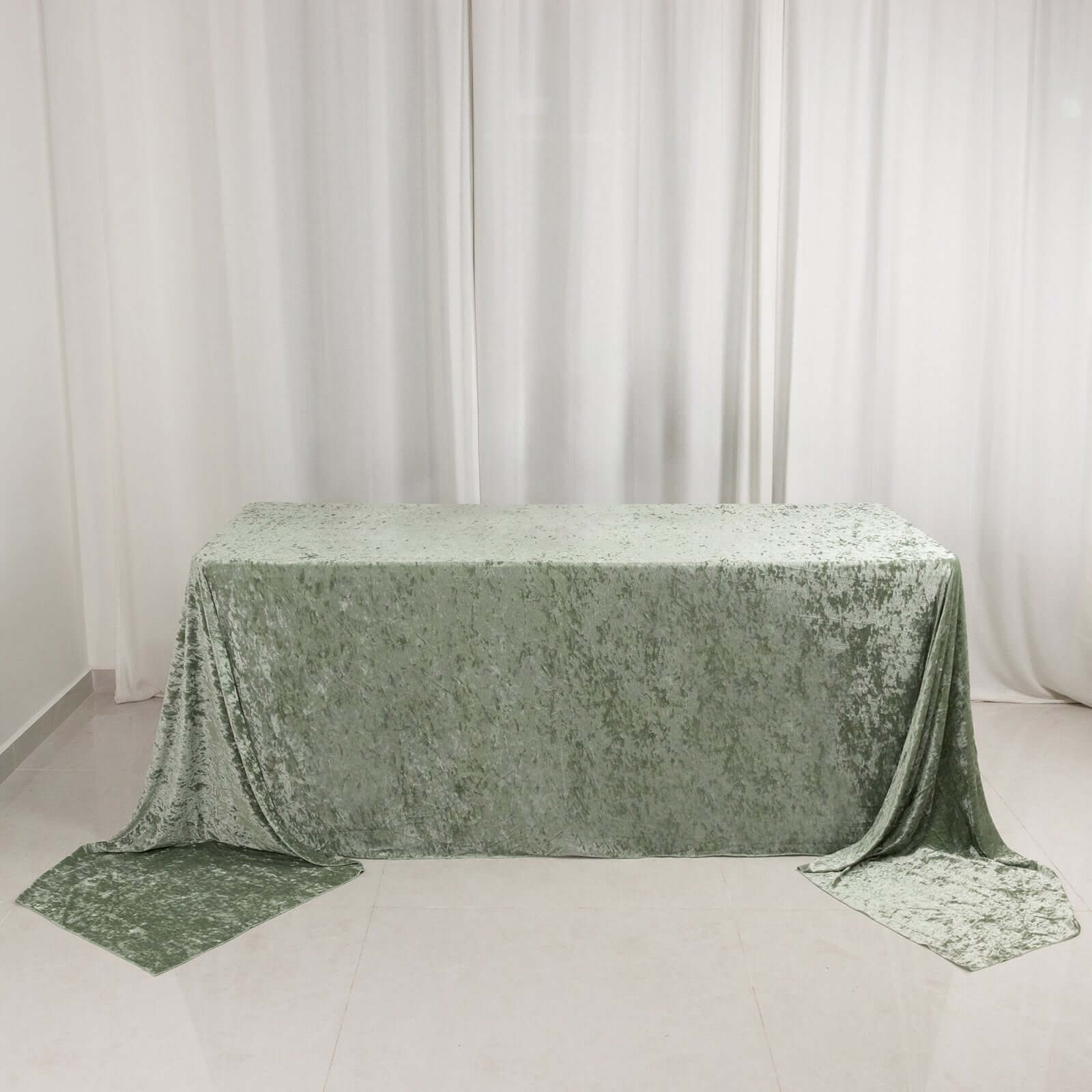 Premium Crushed Velvet 90"x156" Rectangle Tablecloth Sage Green - Reusable Soft Seamless Table Cover