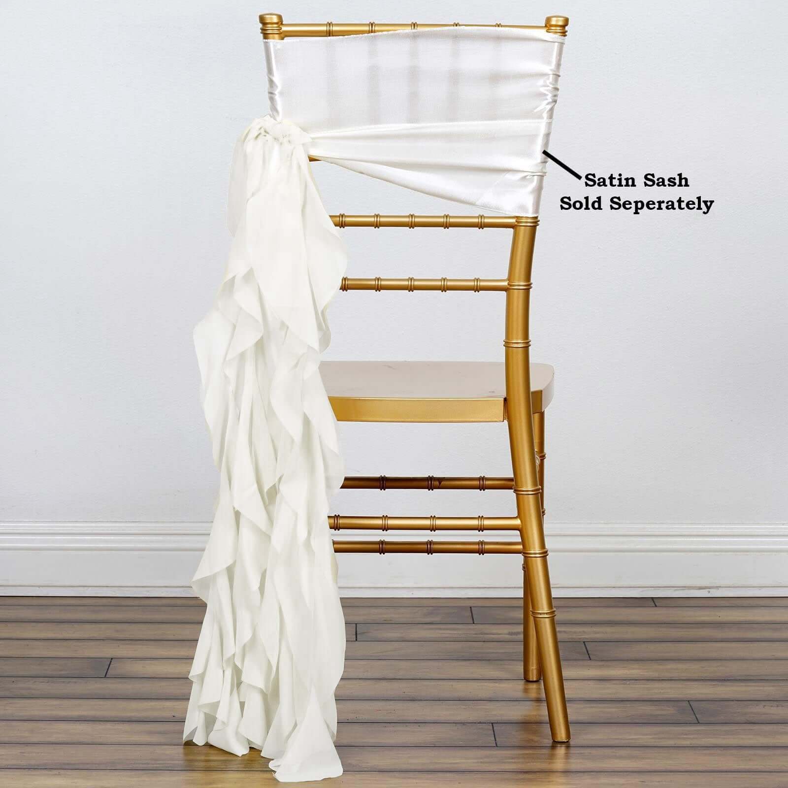 Chiffon Chair Sash with Curly Design Ivory - Stylish Chair Decorations