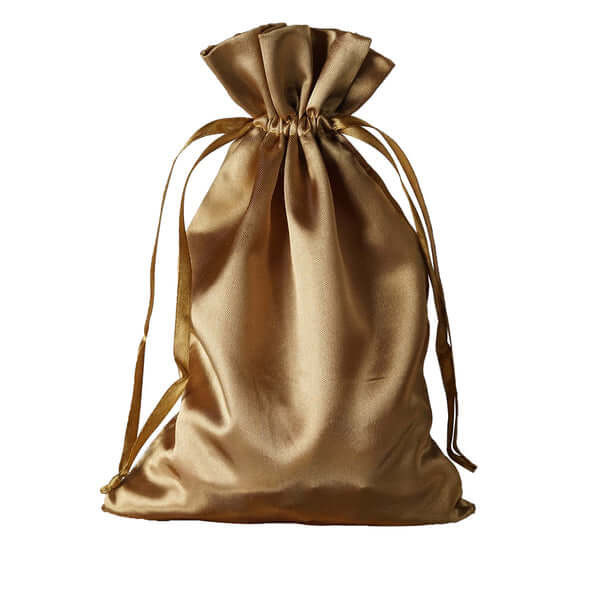 12 Pack 6"x9" Antique Gold Satin Wedding Party Favor Bags, Drawstring Pouch Gift Bags
