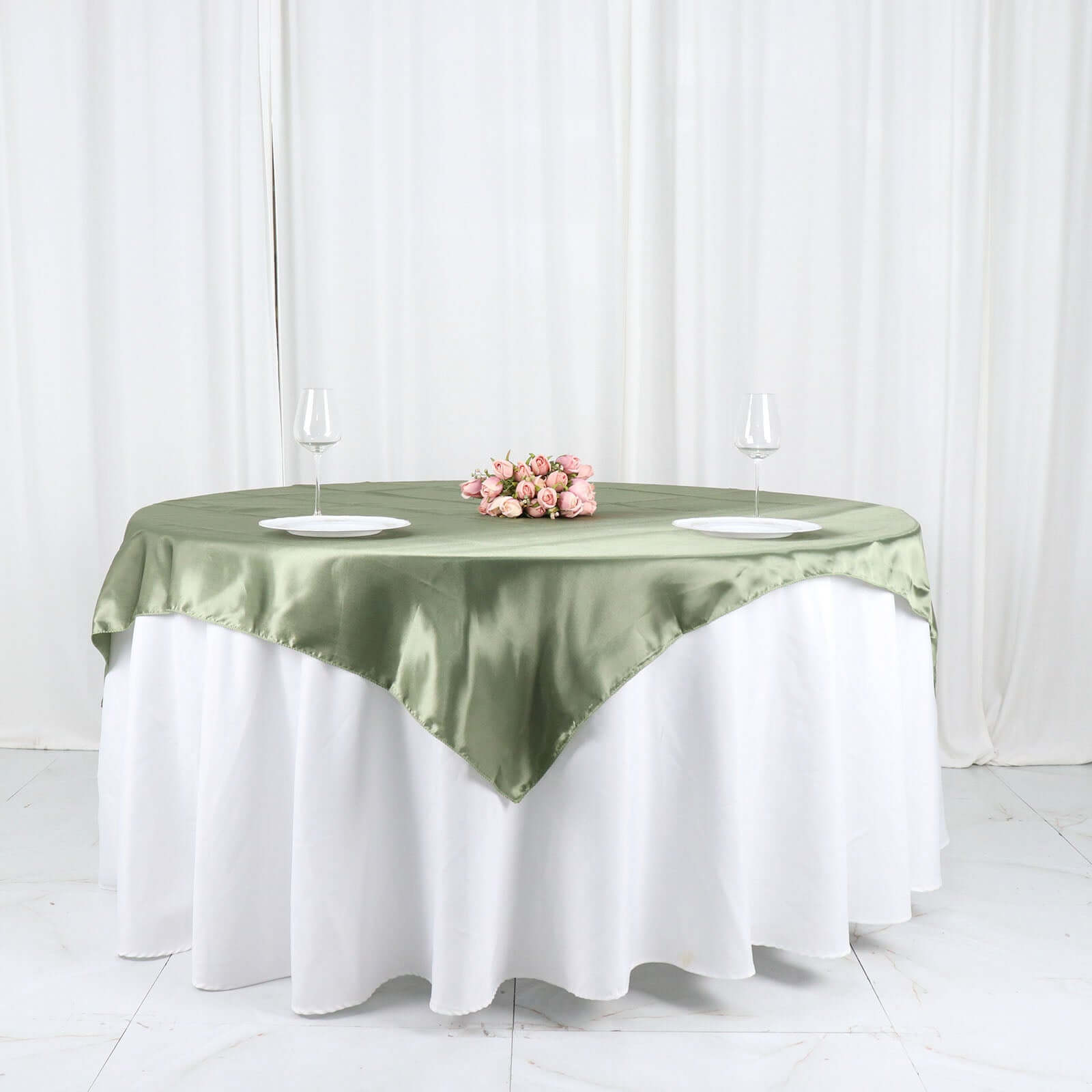 Satin 60"x60" Table Overlay Square Tablecloth Dusty Sage Green - Smooth Silky Touch Table Cover