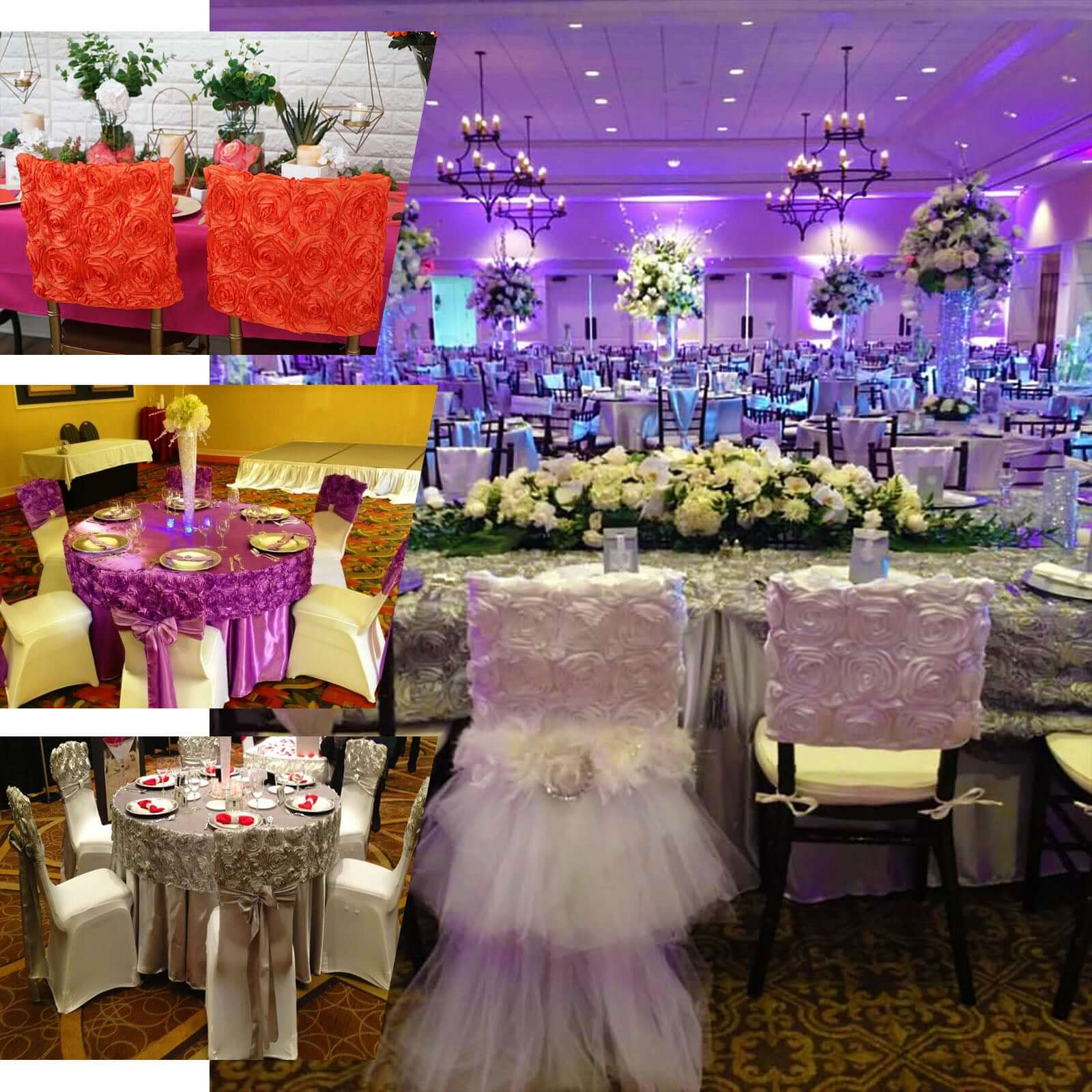 Satin 16" Chair Caps with Rosette Design for Chiavari Chairs Silver - Exquisite Chair Back Cover for Weddings & Parties