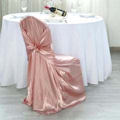 Satin Chair Cover Self-Tie Universal Design Dusty Rose - Durable Slip-On Cover for Folding, Dining, Banquet & Standard Chairs