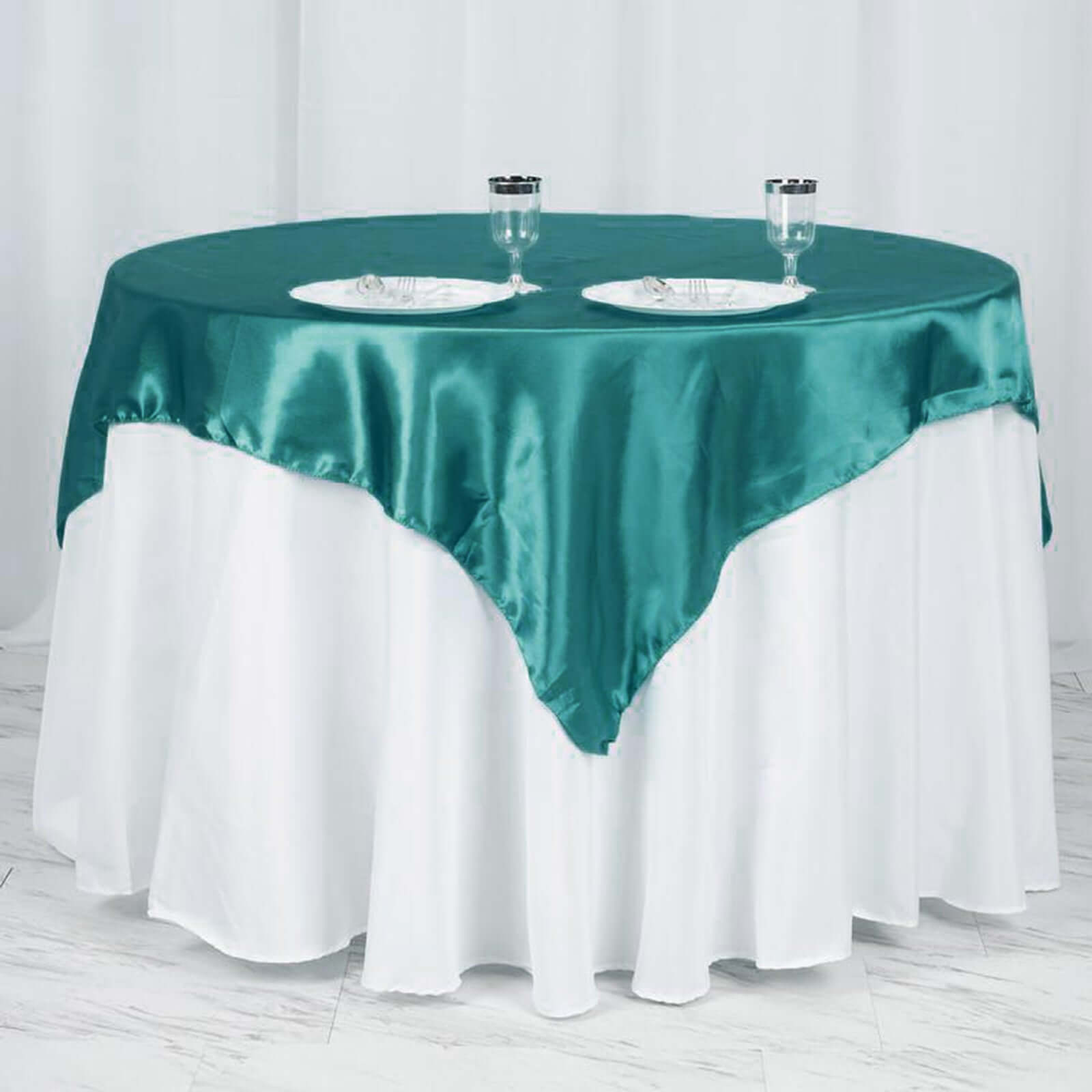 Satin 60"x60" Table Overlay Square Tablecloth Turquoise - Smooth Silky Touch Table Cover