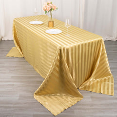 Satin Striped 90"x132" Rectangular Tablecloth Champagne - Seamless Silky Smooth Table Cover