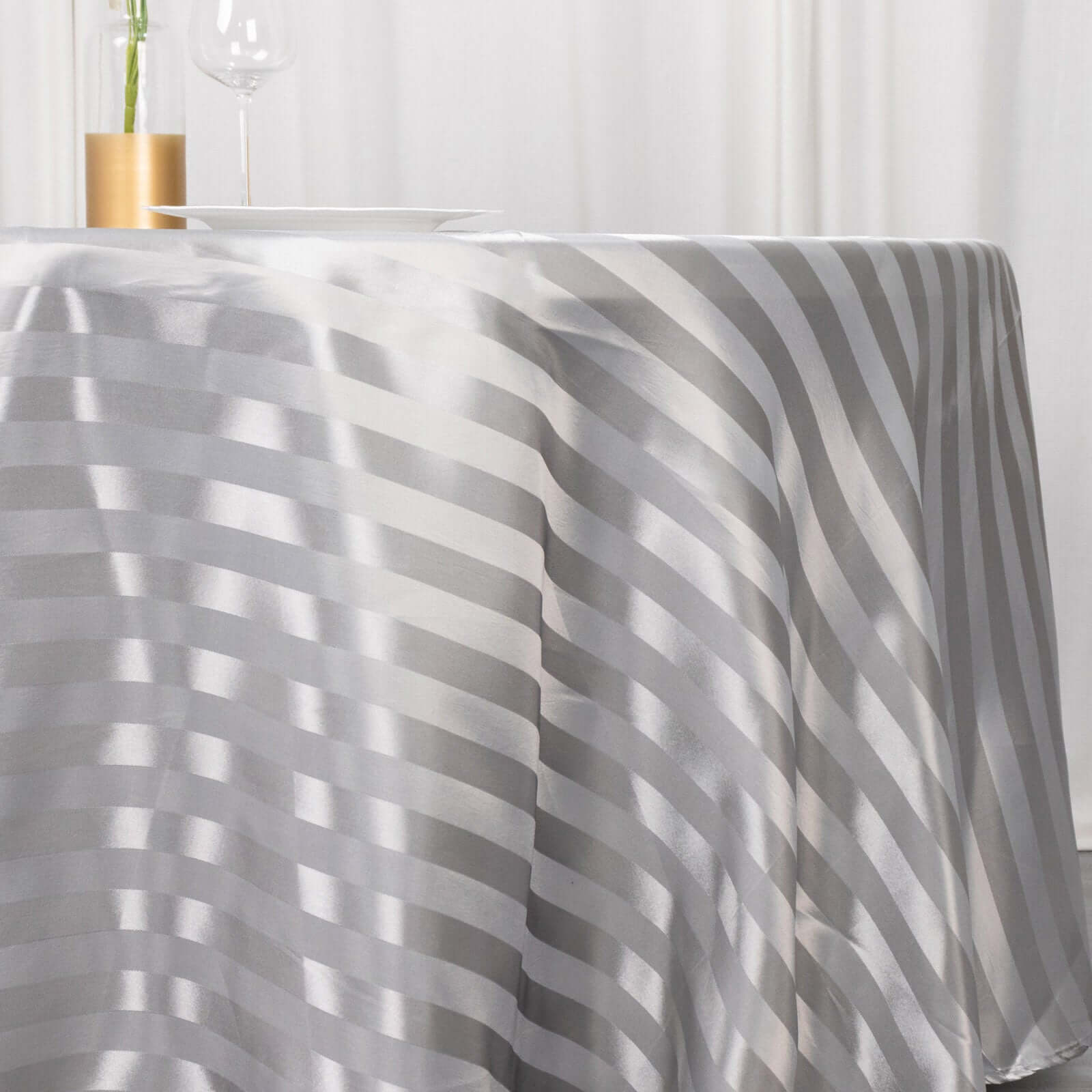 Satin Striped 120" Round Tablecloth Silver - Silky Smooth Seamless Table Cover