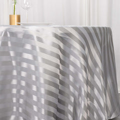 Satin Striped 120" Round Tablecloth Silver - Silky Smooth Seamless Table Cover
