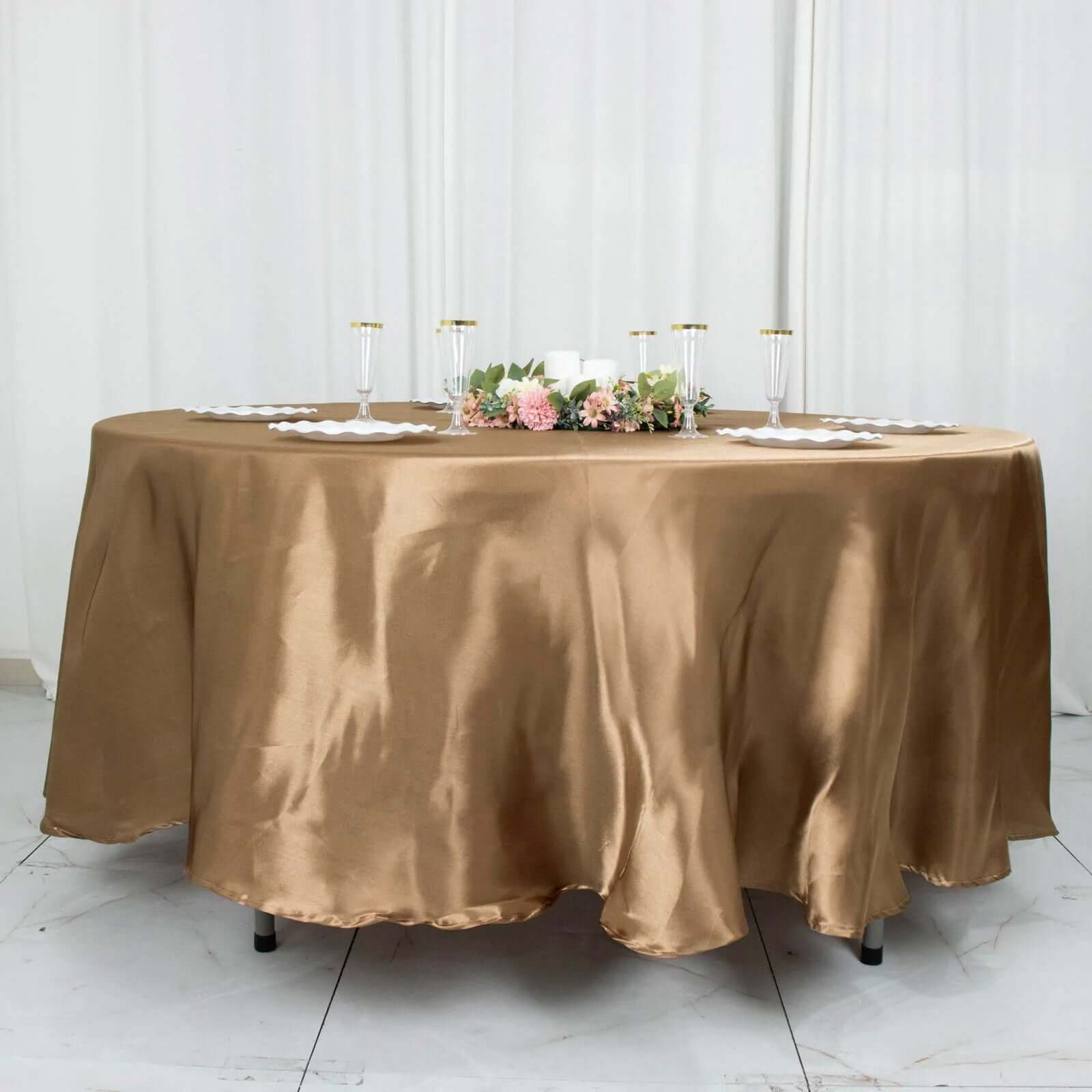 Satin 108" Round Tablecloth Taupe - Smooth and Lustrous Table Cover
