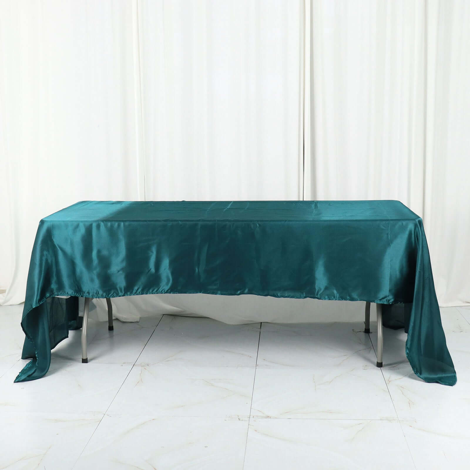 Satin Rectangular 60"x126" Tablecloth Peacock Teal - Smooth and Lustrous Table Cover