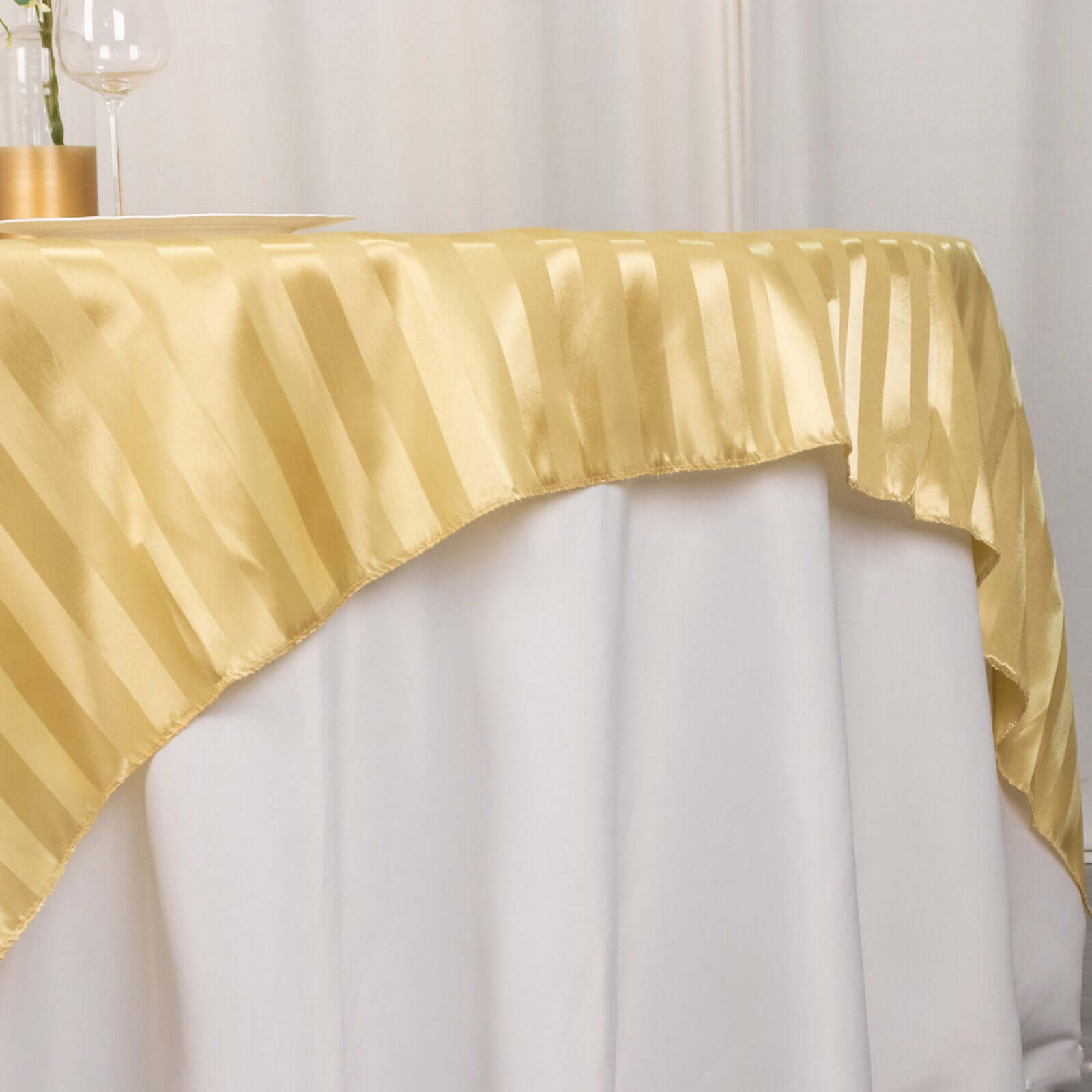 Satin 72"x72" Table Overlay Square Tablecloth Champagne - Stripe Table Topper