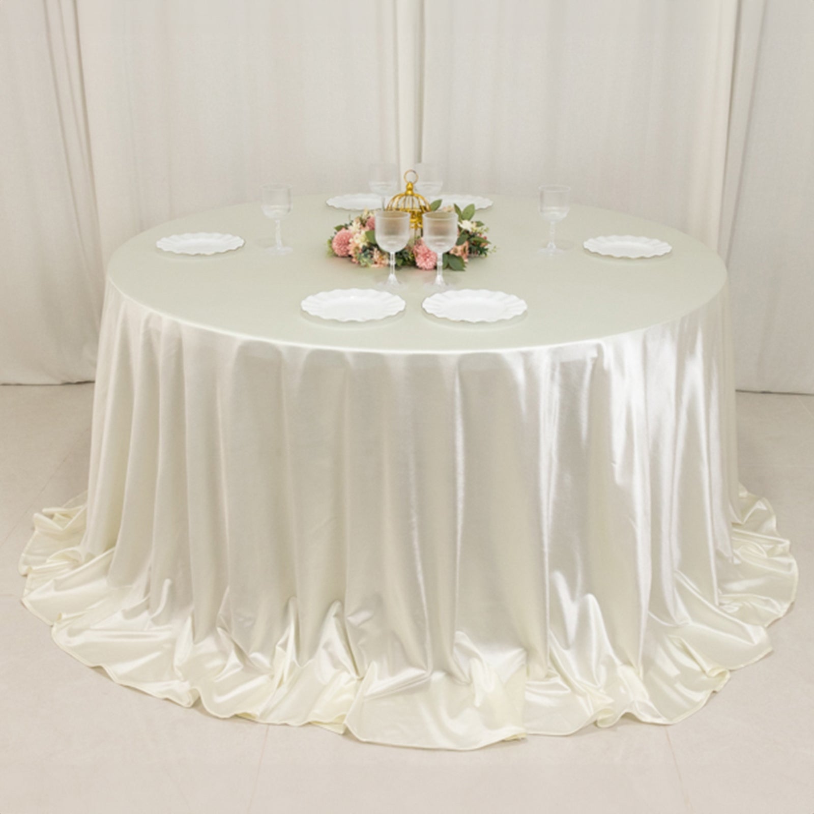Scuba Round 132" Tablecloth Shimmering Pearl White - Wrinkle Free, Stain Resistant & Seamless Table Cover