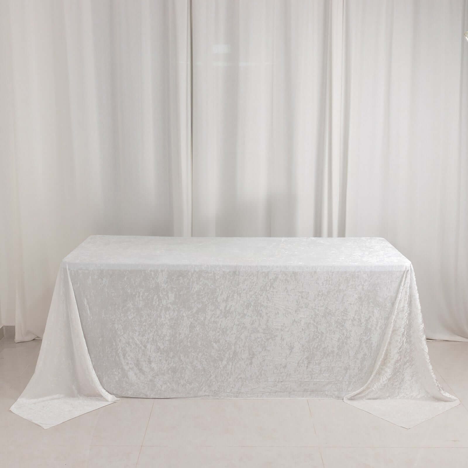 Premium Crushed Velvet 90"x132" Rectangle Tablecloth White - Reusable Soft & Graceful Seamless Table Cover