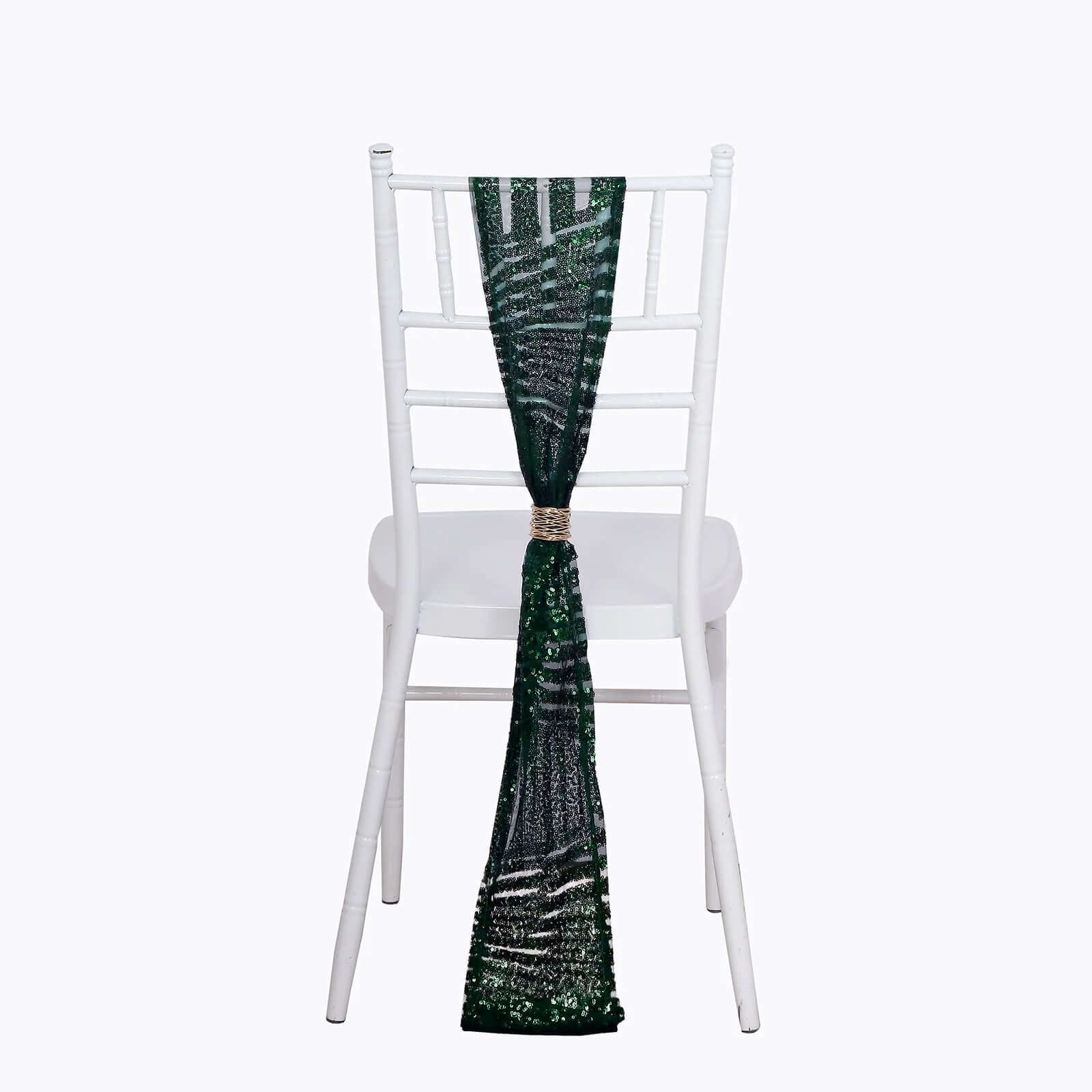 5 Pack Glitz Sequin Chair Sashes with Geometric Diamond Design 6"x88" Hunter Emerald Green
