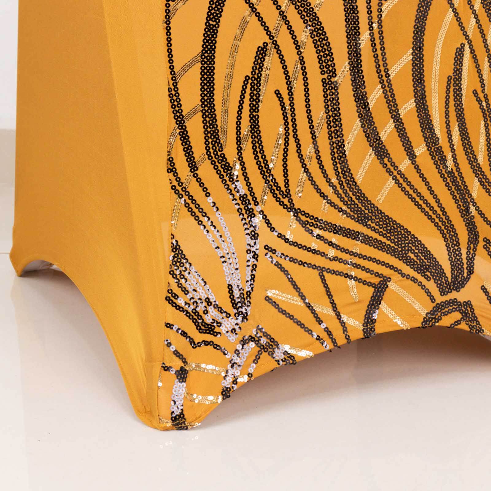 Spandex Chair Cover with Wave Embroidered Sequins for Banquet Chairs Gold/Black - Glittering Stretch Fitted Slipcover