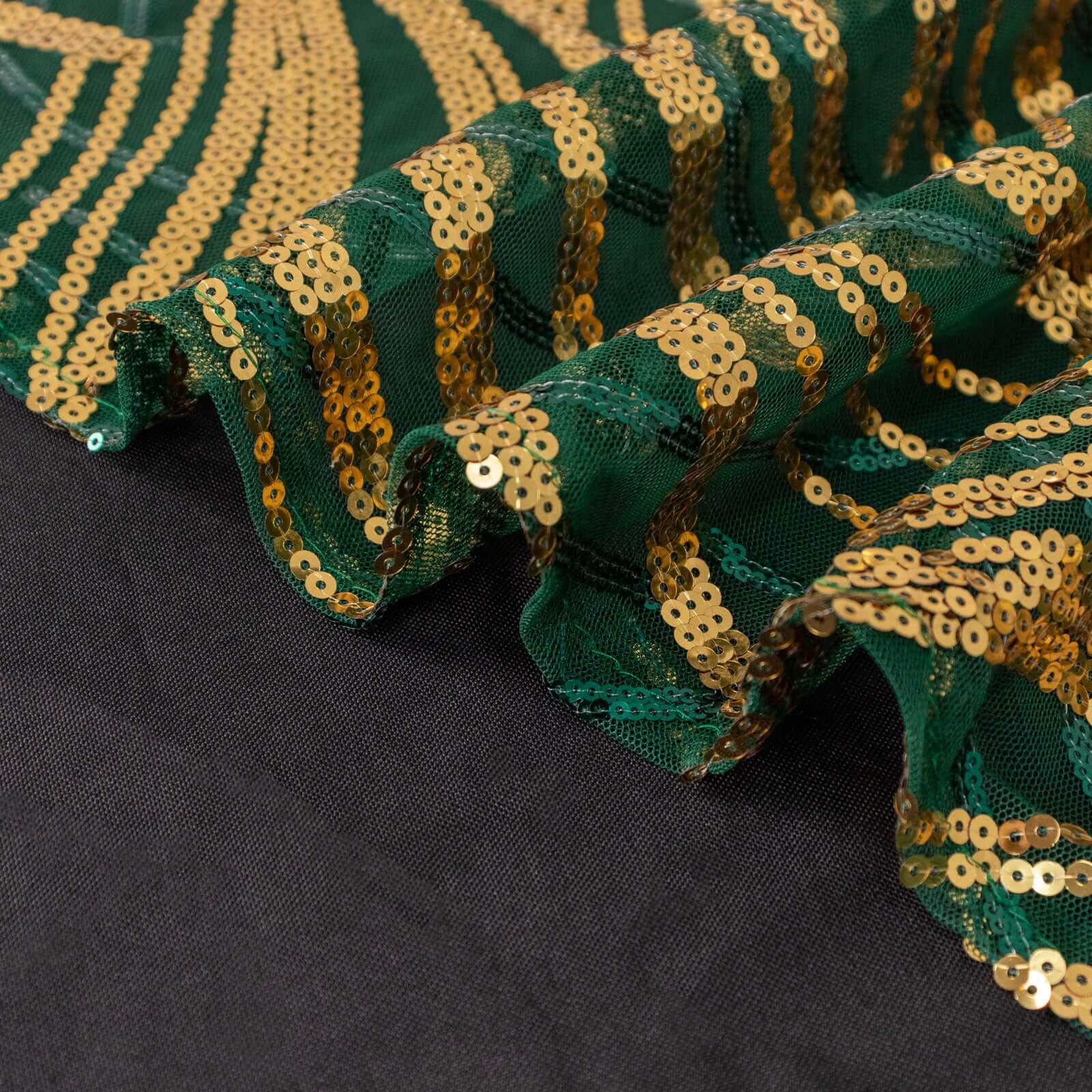 Sequin Mesh 20"x20" Napkin Hunter Emerald Green Gold - Wave Embroidered Reusable Napkin