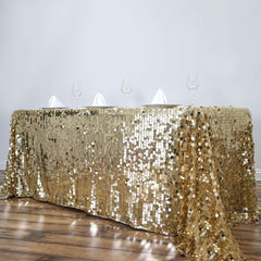 Sequin 90"x132" Rectangle Tablecloth Champagne - Seamless Big Payette Table Cover