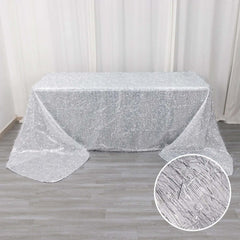 Polyester 90"x156" Rectangle Tablecloth Silver Metallic Fringe Shag Tinsel Table Cover