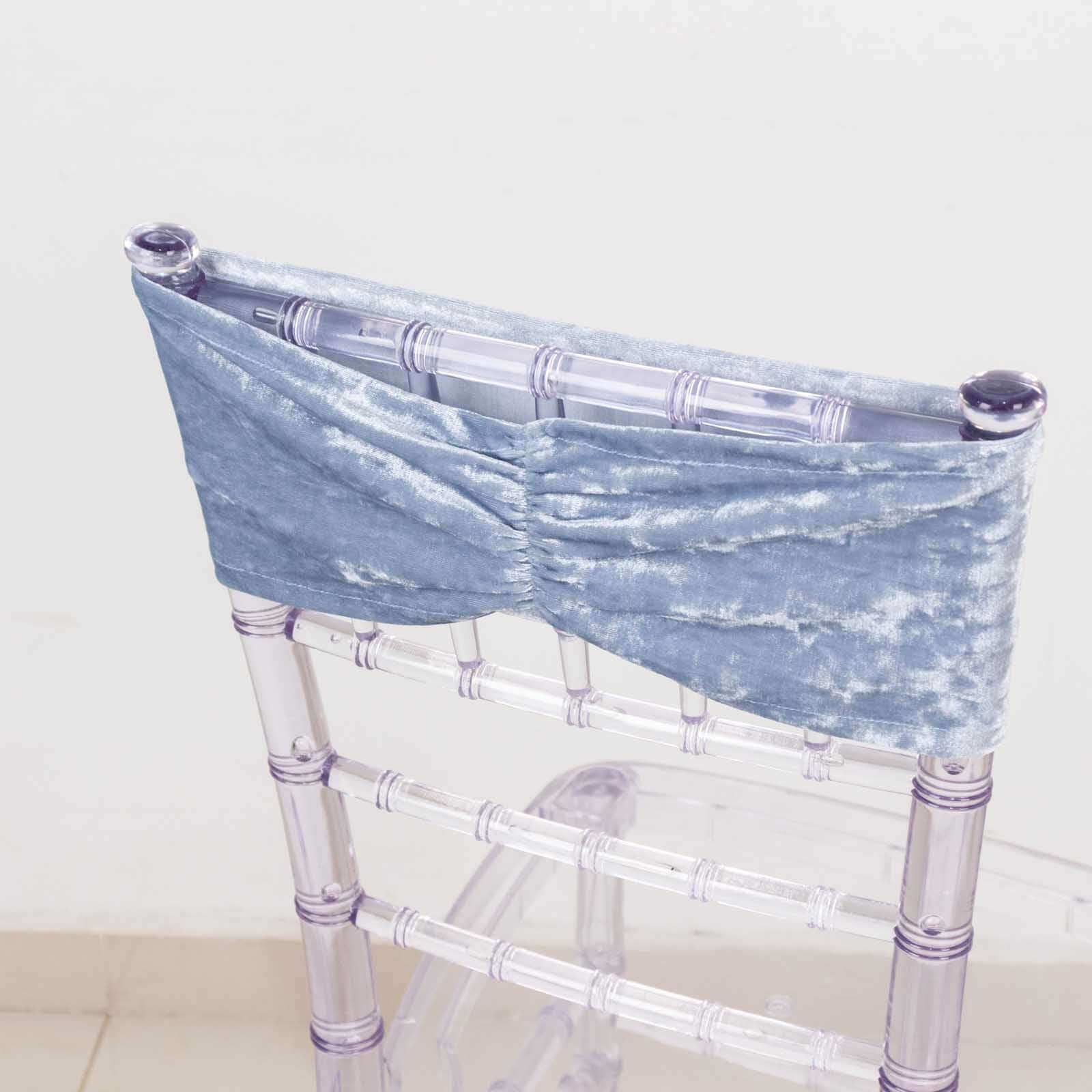 5 Pack Premium Crushed Velvet Chair Sashes Dusty Blue Ruffle Style - Textured Chair Bands for Stunning Event Decor