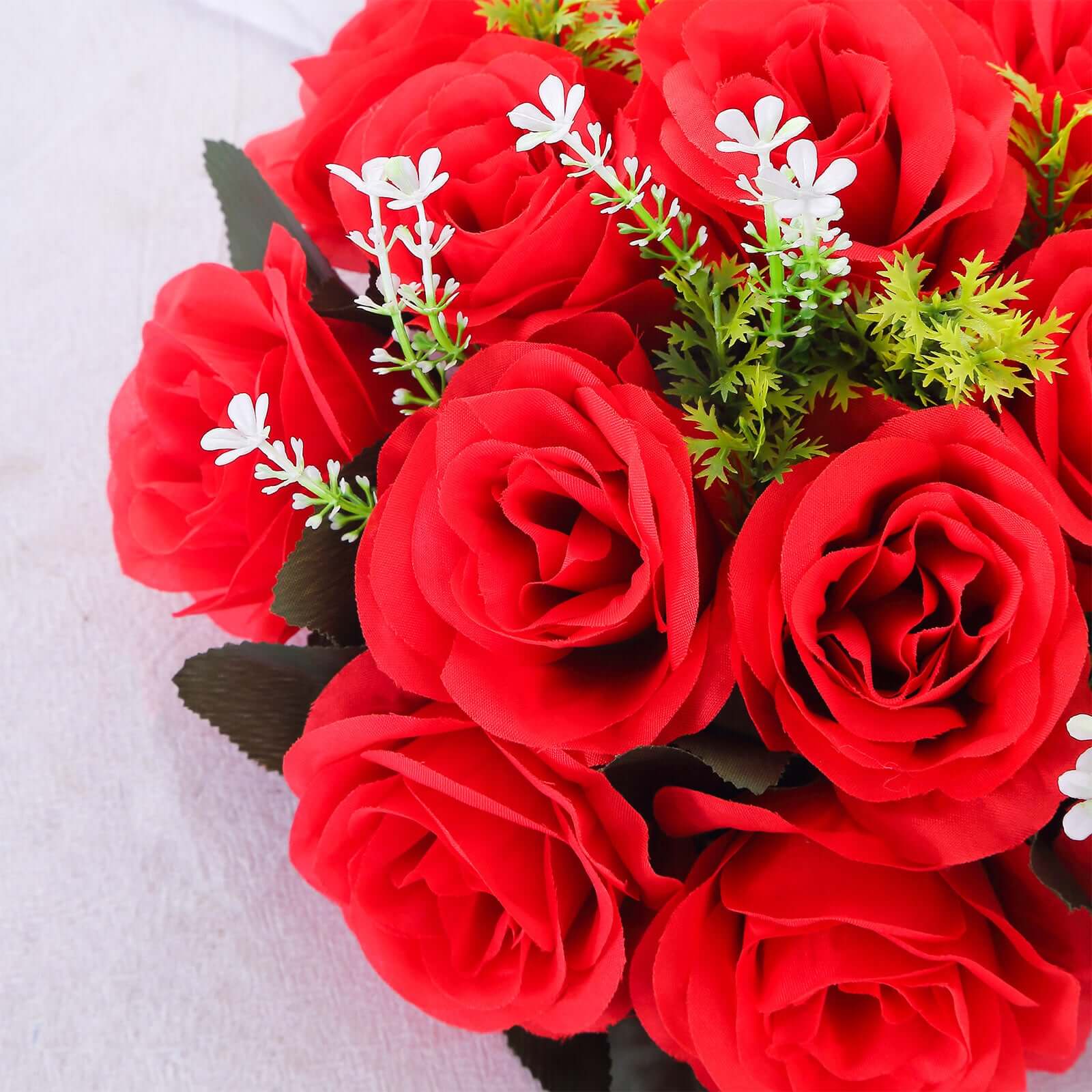 2 Pack Red Silk 15-Head Rose Flower Balls For Centerpieces - 10", Artificial Kissing Ball Floral Arrangements