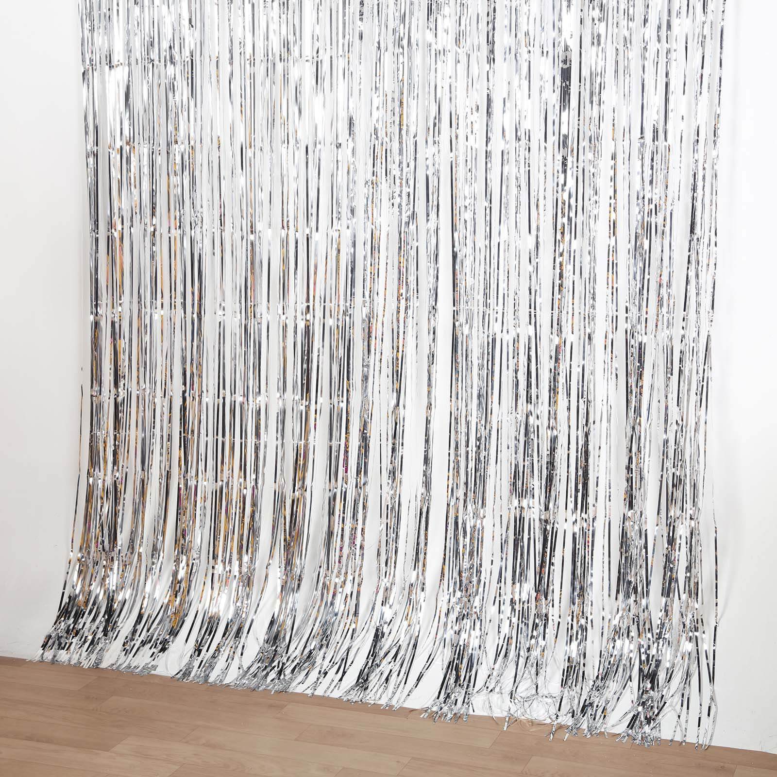 8ft Silver Metallic Tinsel Foil Fringe Doorway Curtain Party Backdrop