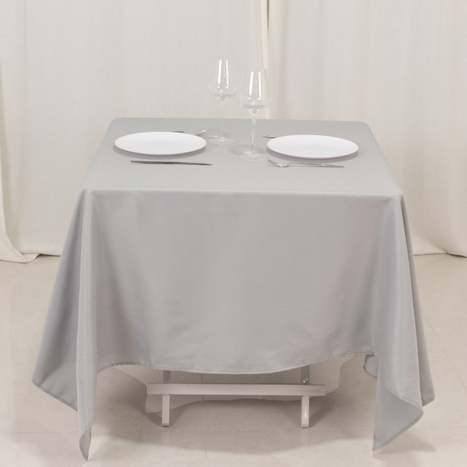 Premium Polyester Square Tablecloth 70"x70" Silver 220GSM Wrinkle-Resistant Table Cover