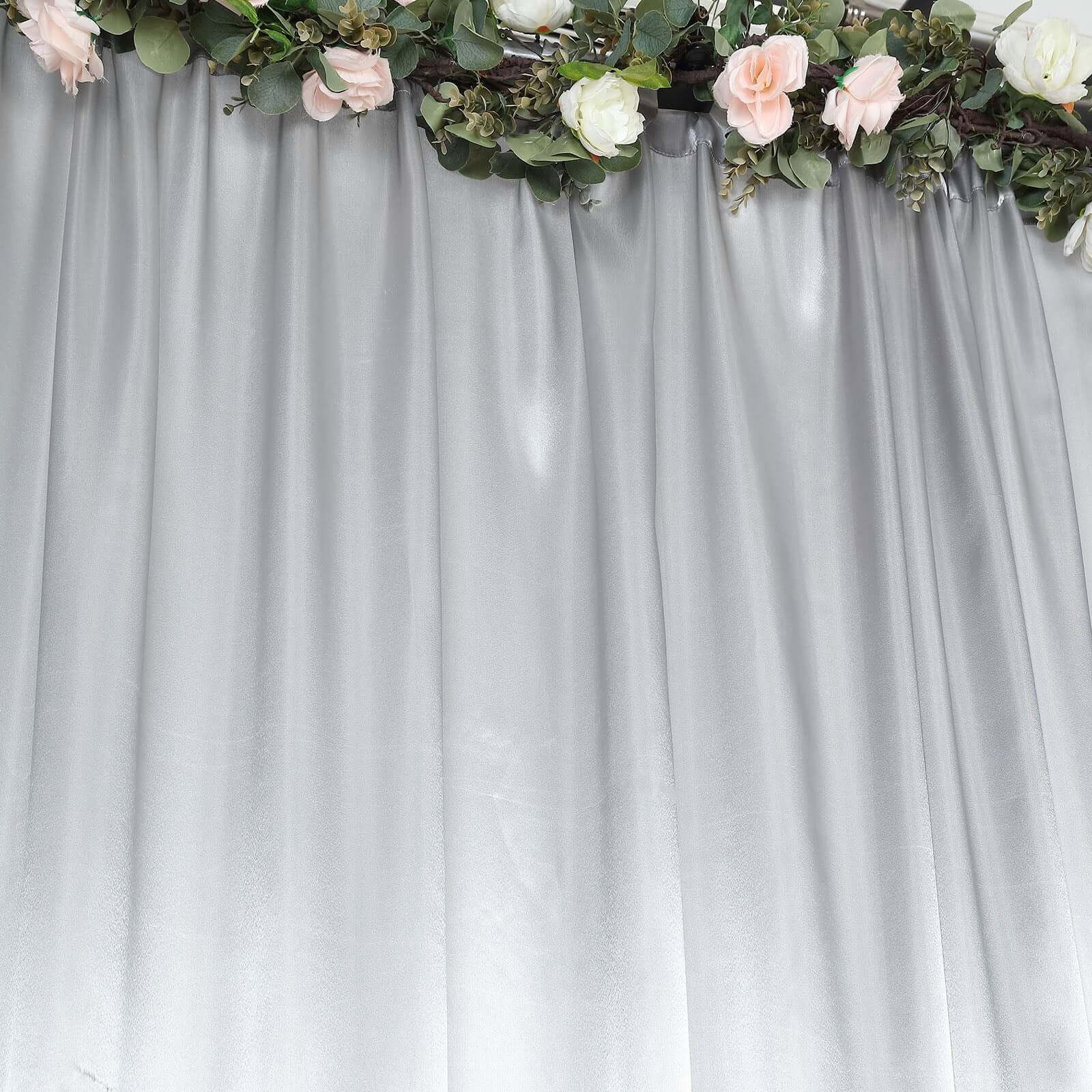 8ftx10ft Silver Satin Event Curtain Drapes, Backdrop Event Panel