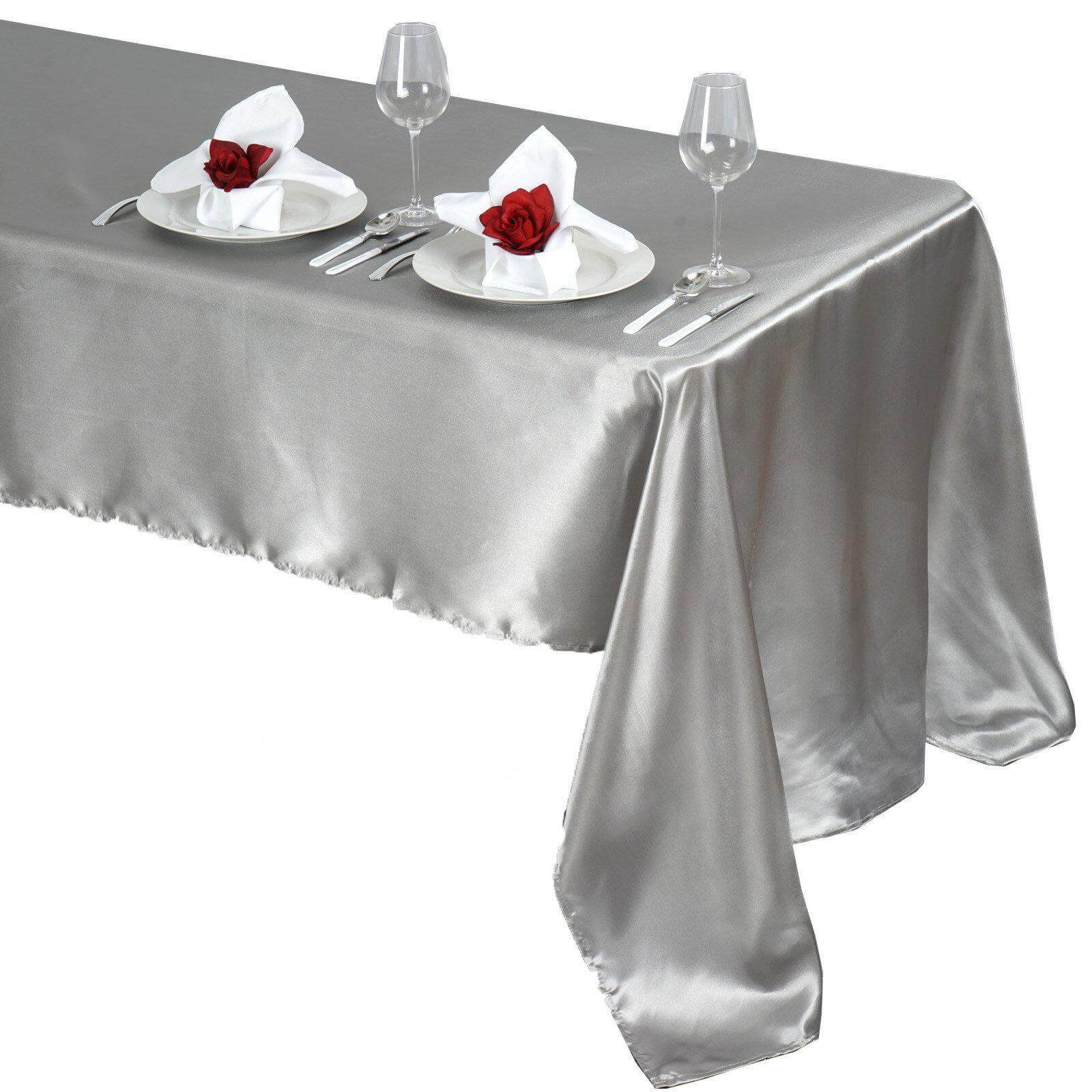 Satin Rectangular 60"x126" Tablecloth Silver - Smooth and Lustrous Table Cover