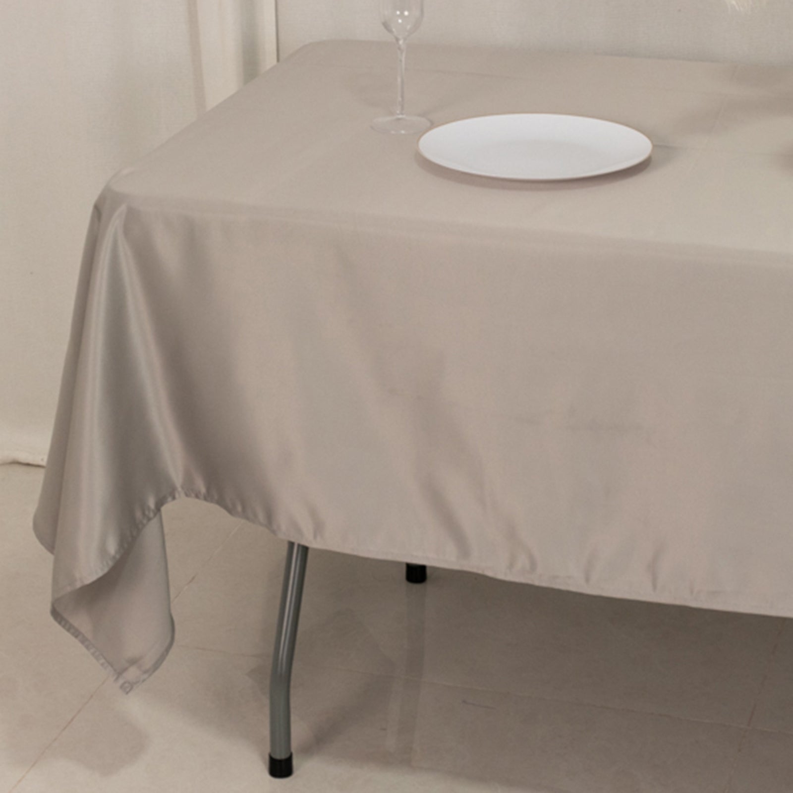 Lamour Satin 60"x102" Rectangle Tablecloth Silver - Durable & Silky Soft Feel Table Cover