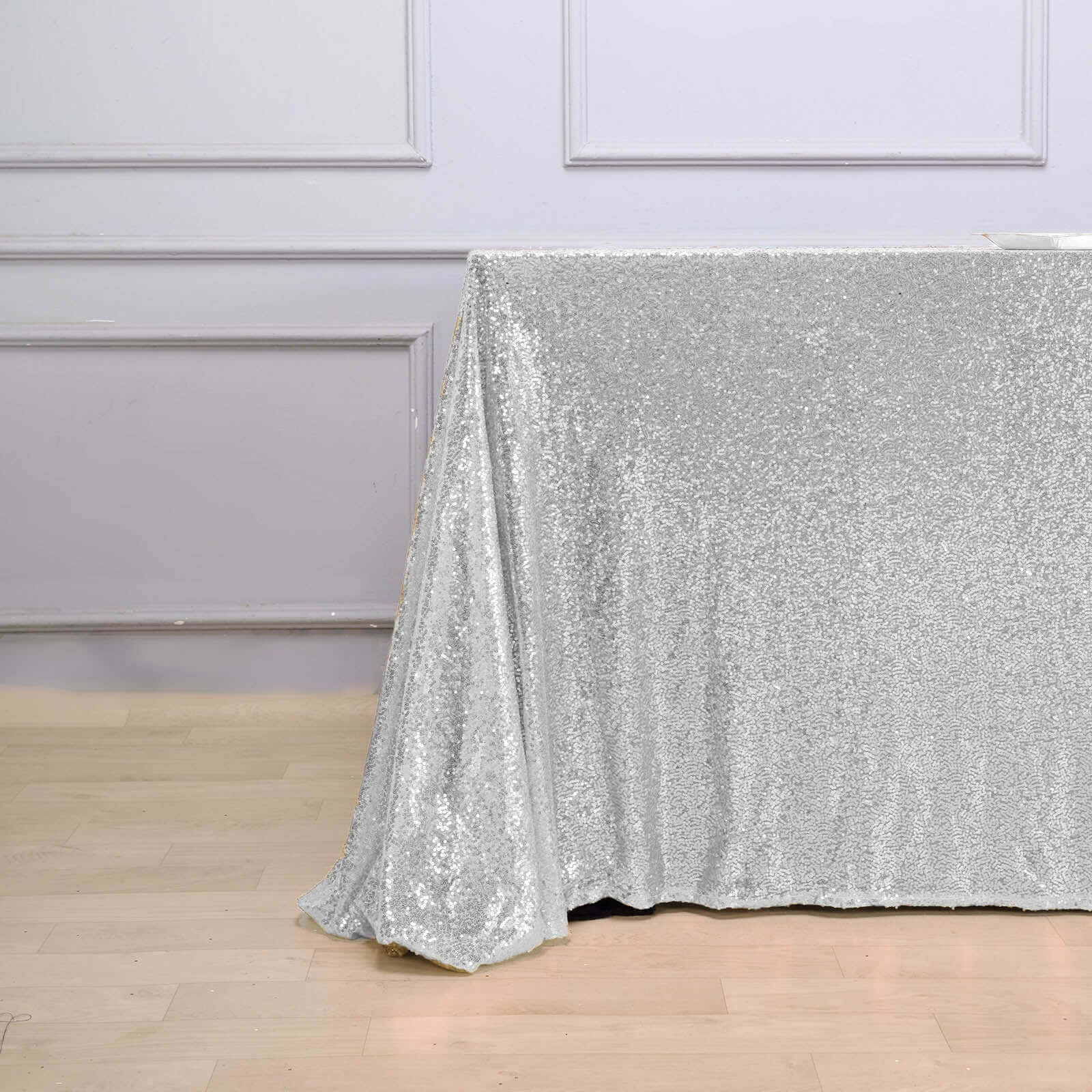 Sequin 90"x156" Rectangle Tablecloth Silver - Seamless Twinkling Table Cover