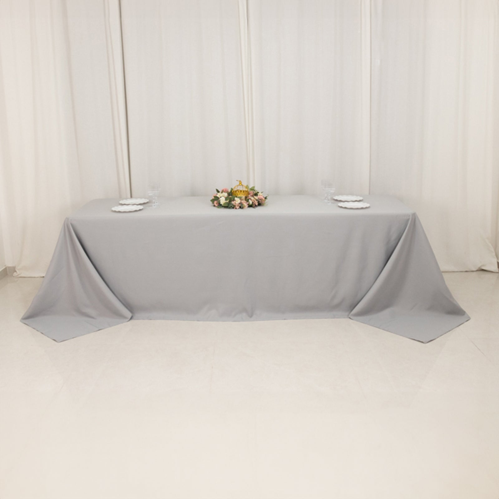Premium Polyester 90"x156" Rectangle Tablecloth Silver - Seamless 220GSM Stain-Resistant Table Cover