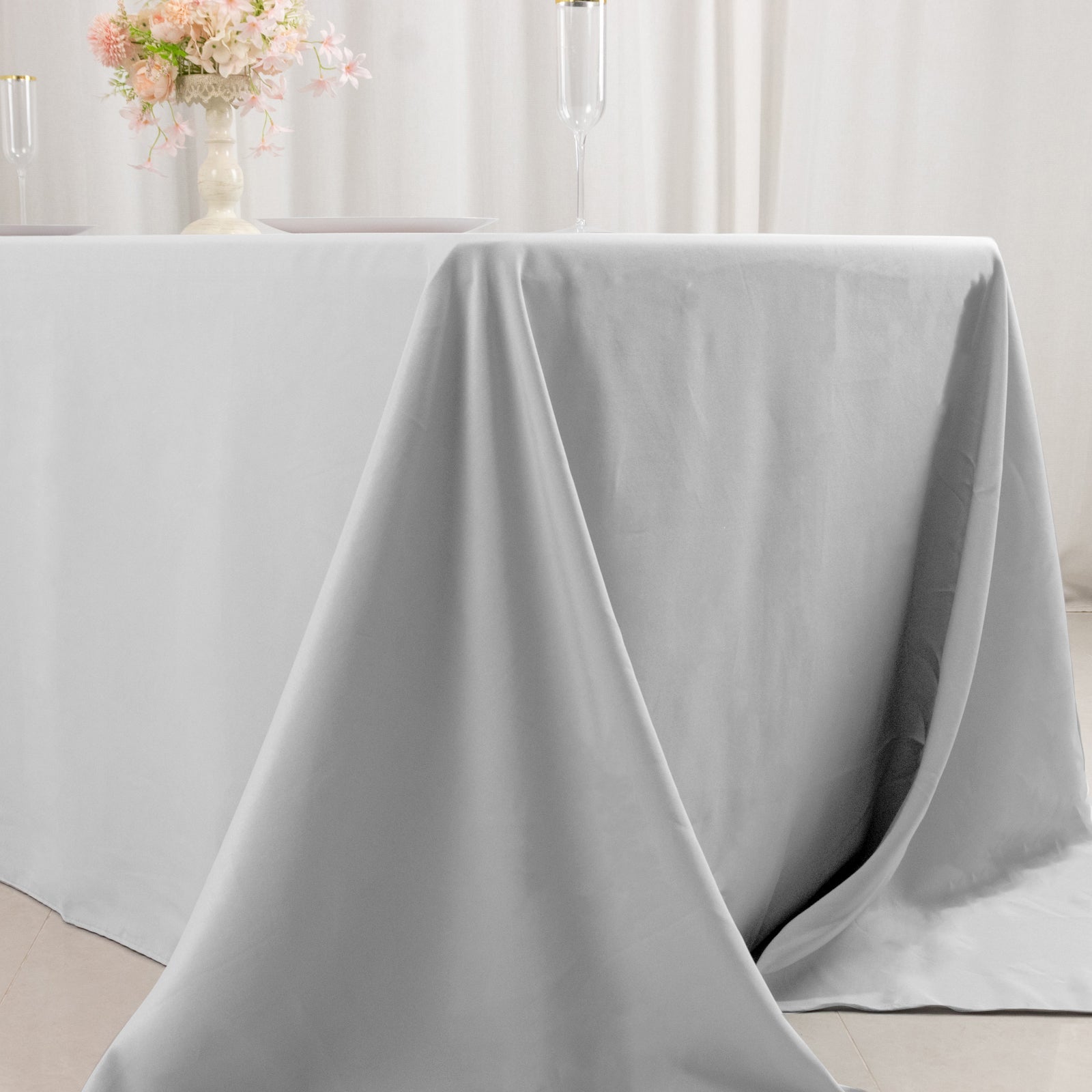Premium Polyester 90"x132" Rectangle Tablecloth Silver - Seamless 220GSM Stain-Resistant Table Cover