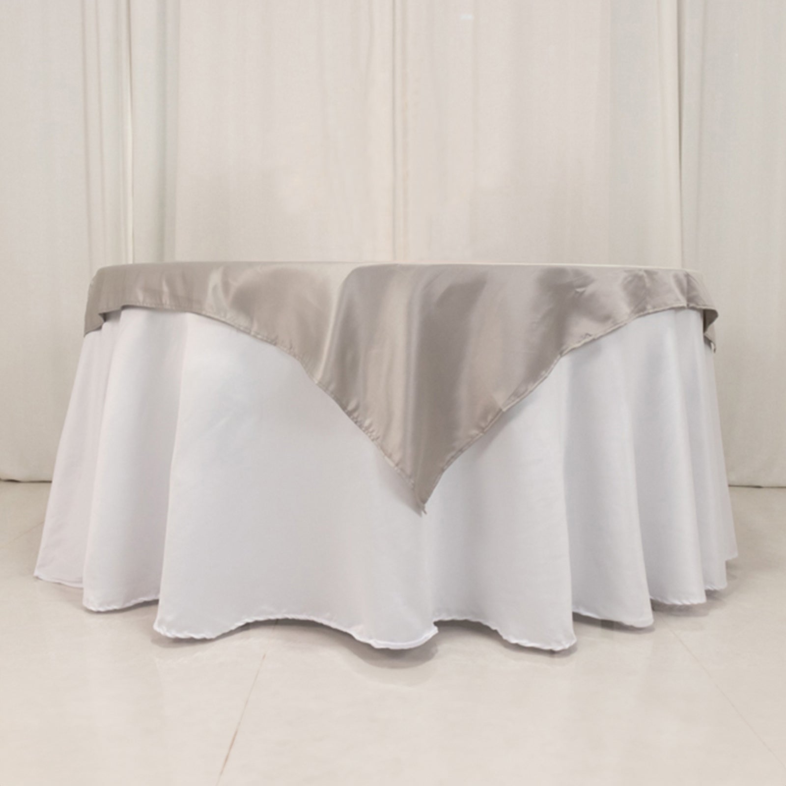 Lamour Satin 54"x54" Table Overlay Square Tablecloth Silver - Durable & Silk-Like Table Cover