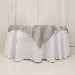 Lamour Satin 54"x54" Table Overlay Square Tablecloth Silver - Durable & Silk-Like Table Cover