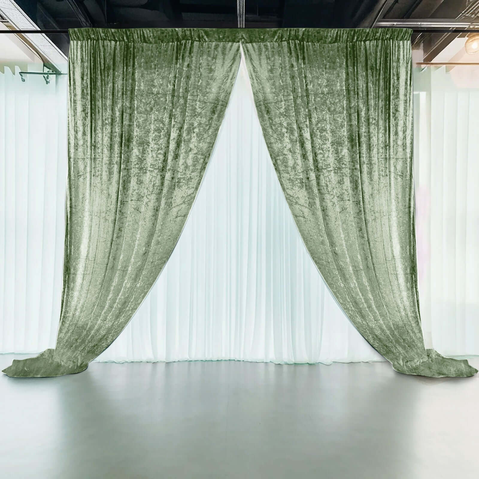 Sage Green Crushed Velvet Backdrop Curtain – 5ft x 12ft Event Drape with Rod Pocket, Privacy Panel for Photo Booths & Events